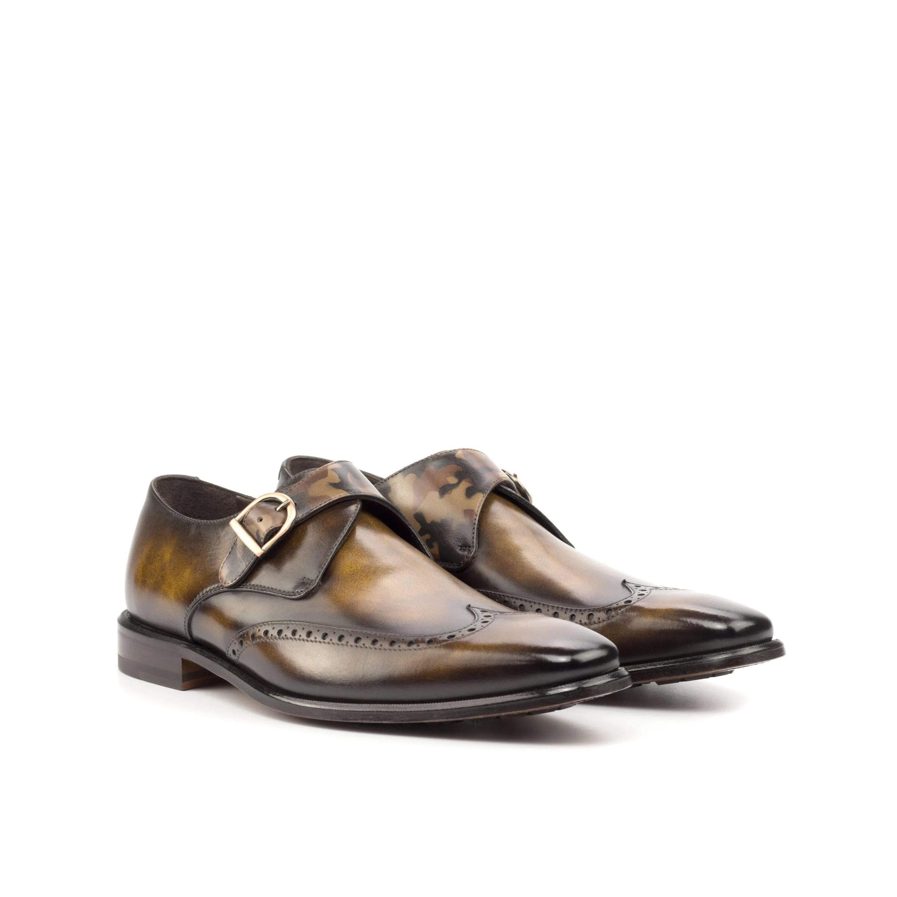 Galethio single monk patina brown leather monk strap shoes