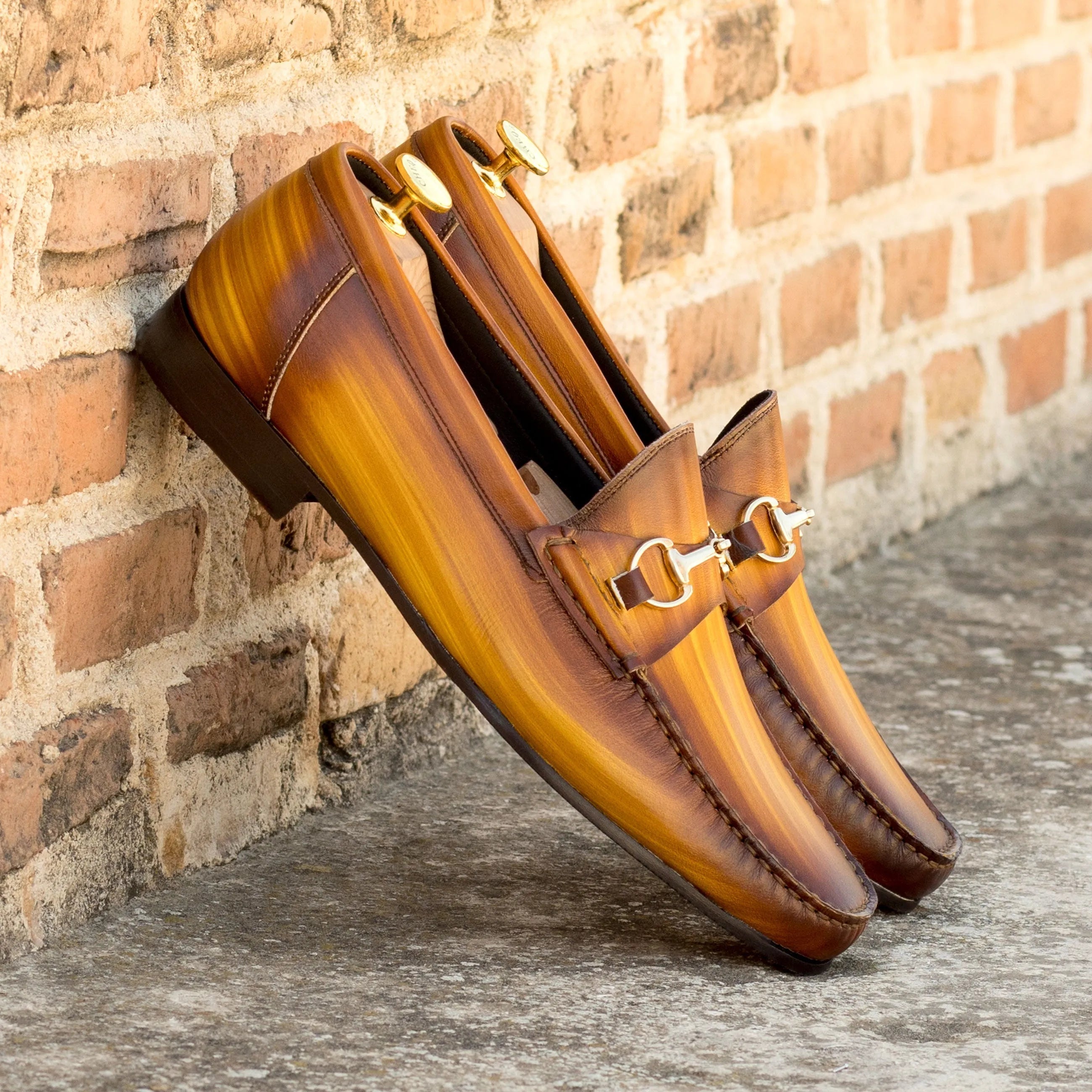 Pair of brown leather Garanti Patina Moccasin loafers