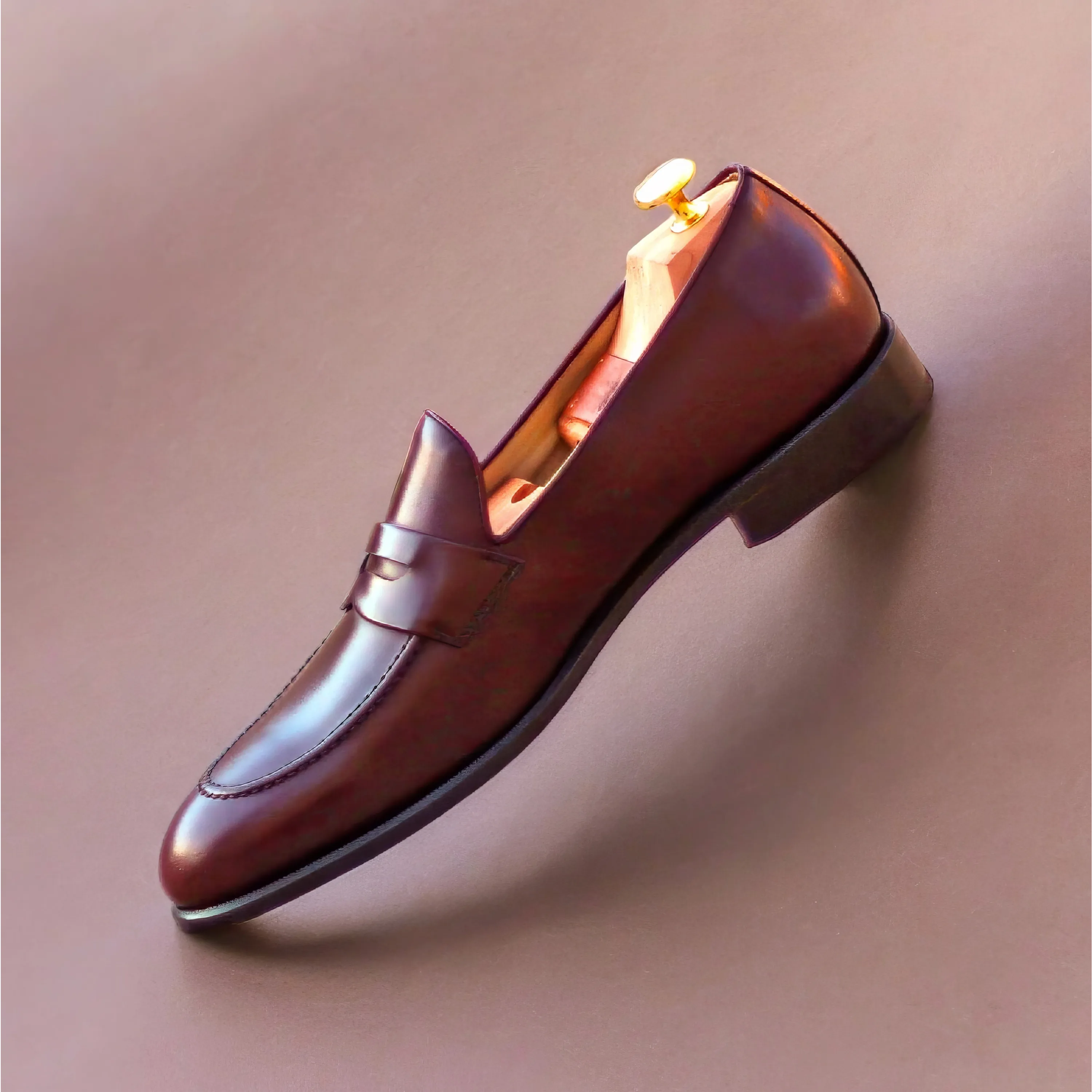Gentil loafers: burgundy leather penny loafer with hand-painted patina