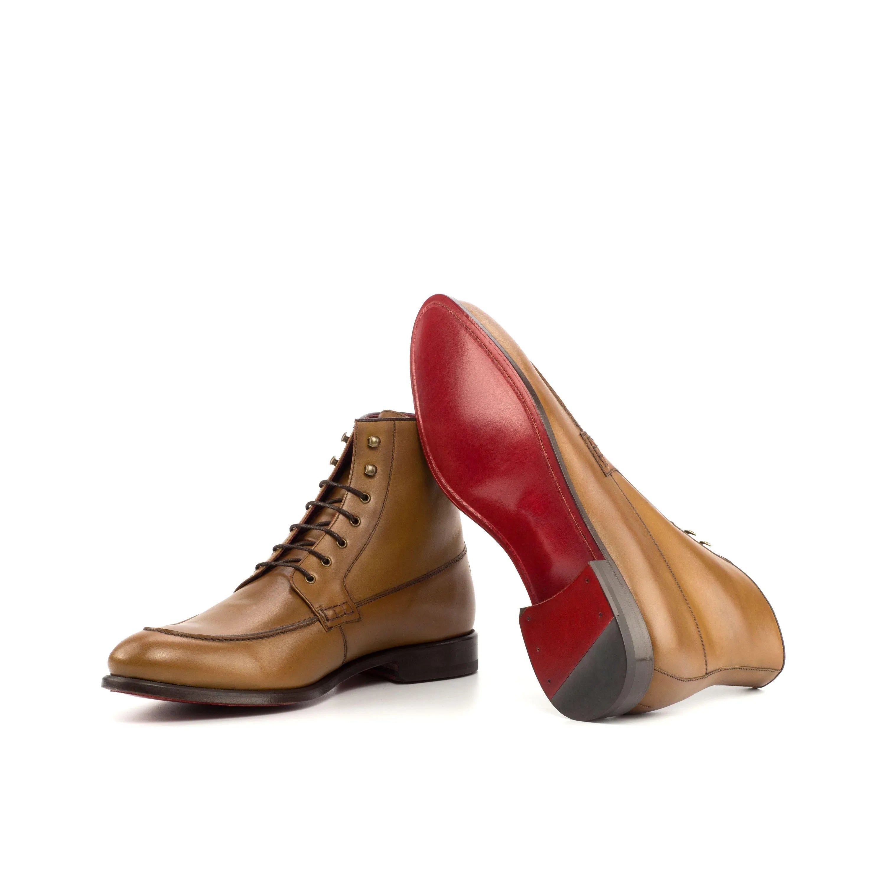 Georgino moc boot: tan leather lace-up with red soles