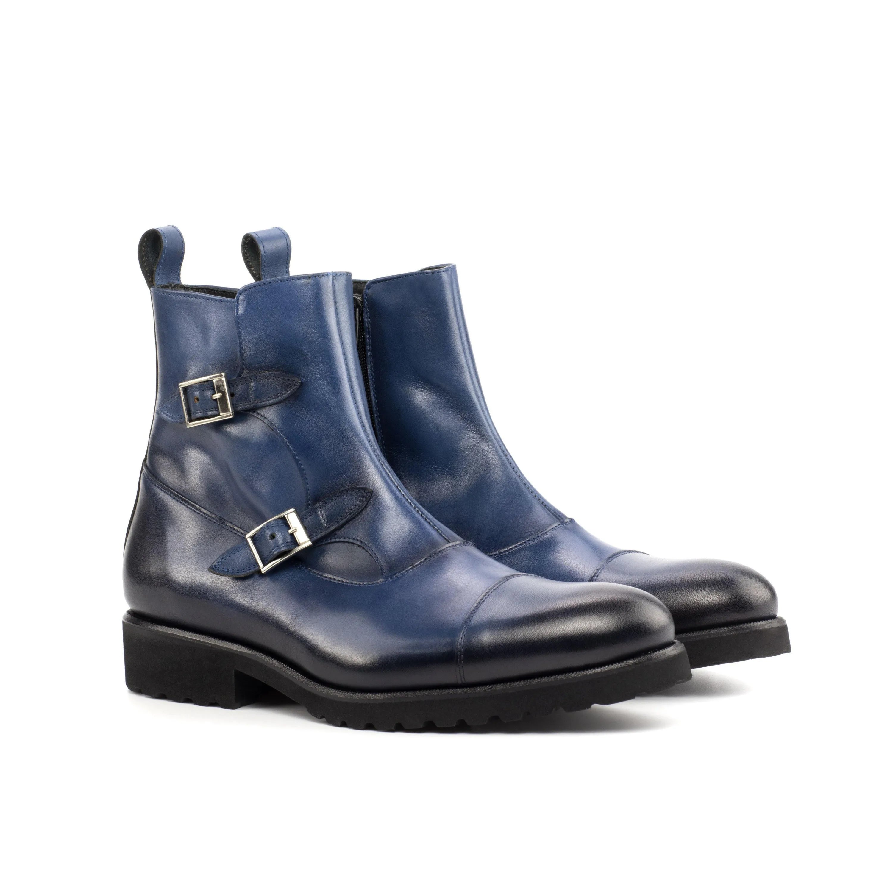 Georgino Octavian Boots II in blue leather with buckle detail