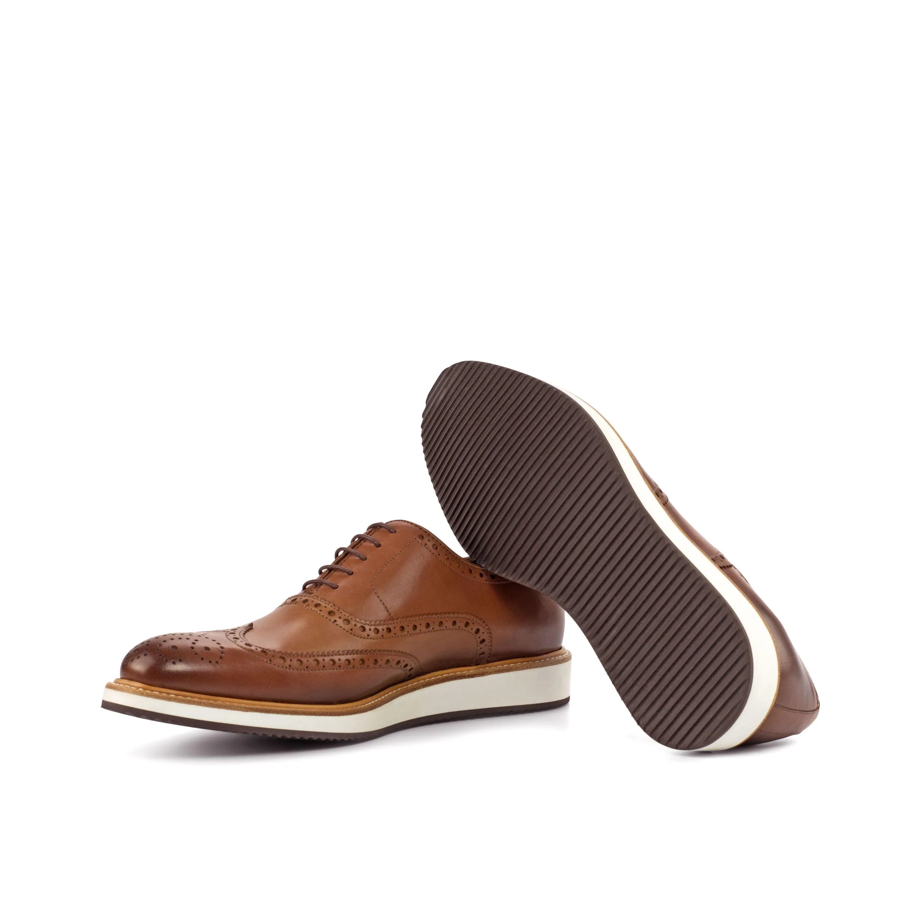 GH09 Full Brogue II brown leather wingtip shoes with brogue toe