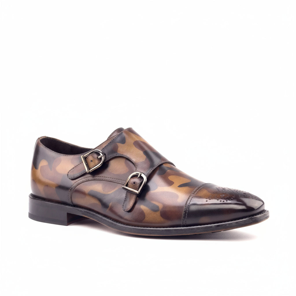 GI Double Monk Patina camo-patterned leather double monk shoe