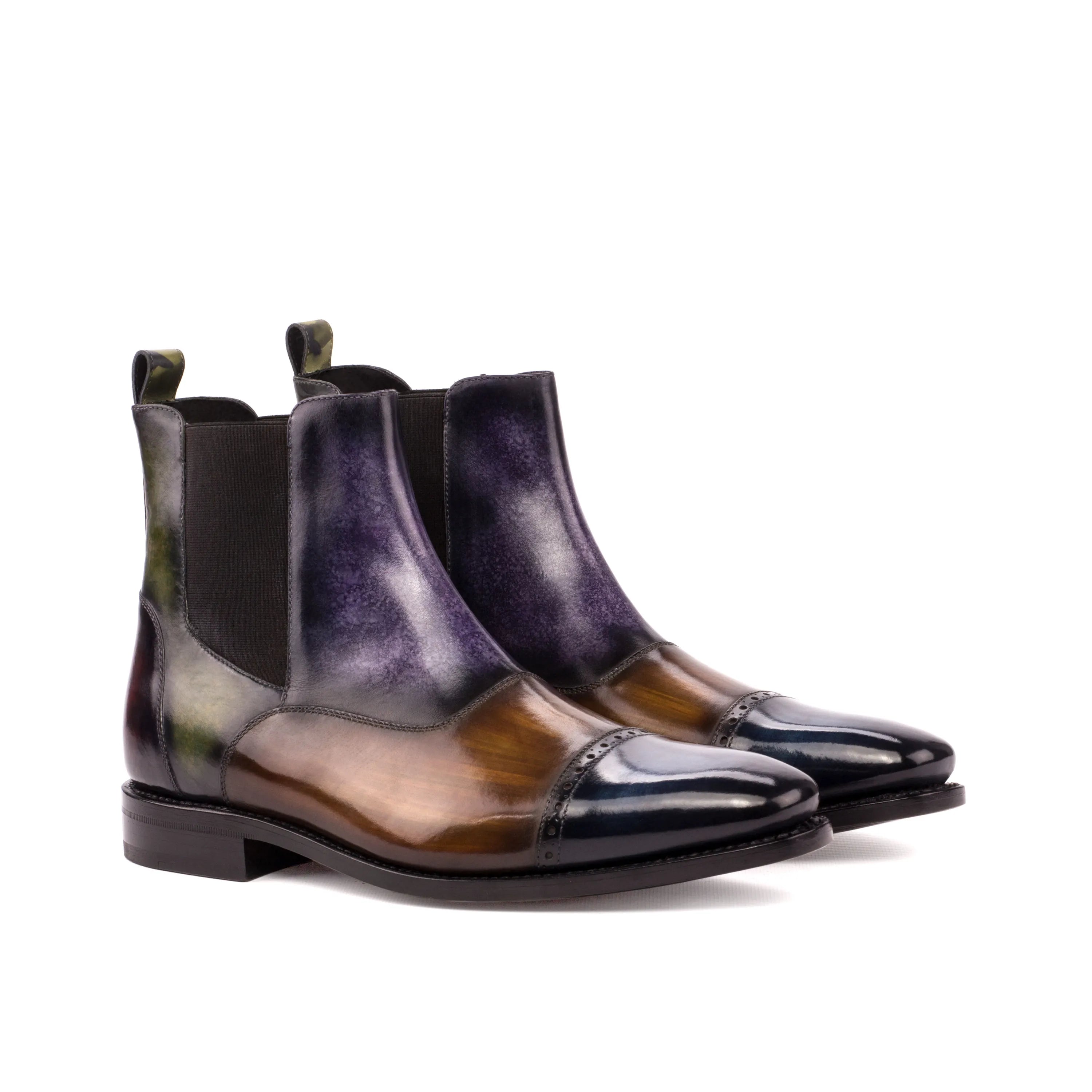 Glaucia Chelsea boots in two-toned leather with crust patina