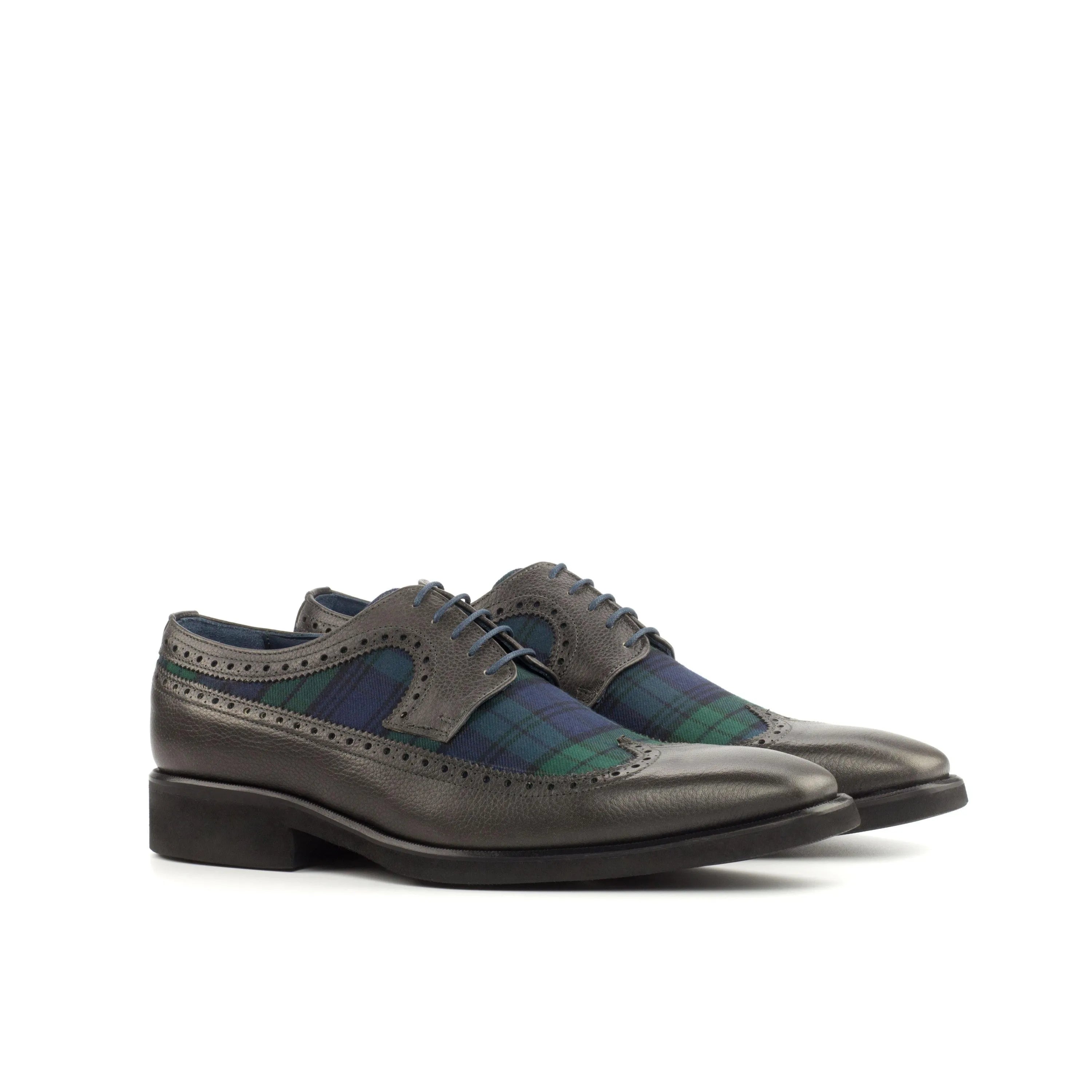 GM05 Longwing Blucher gray leather and plaid dress shoes
