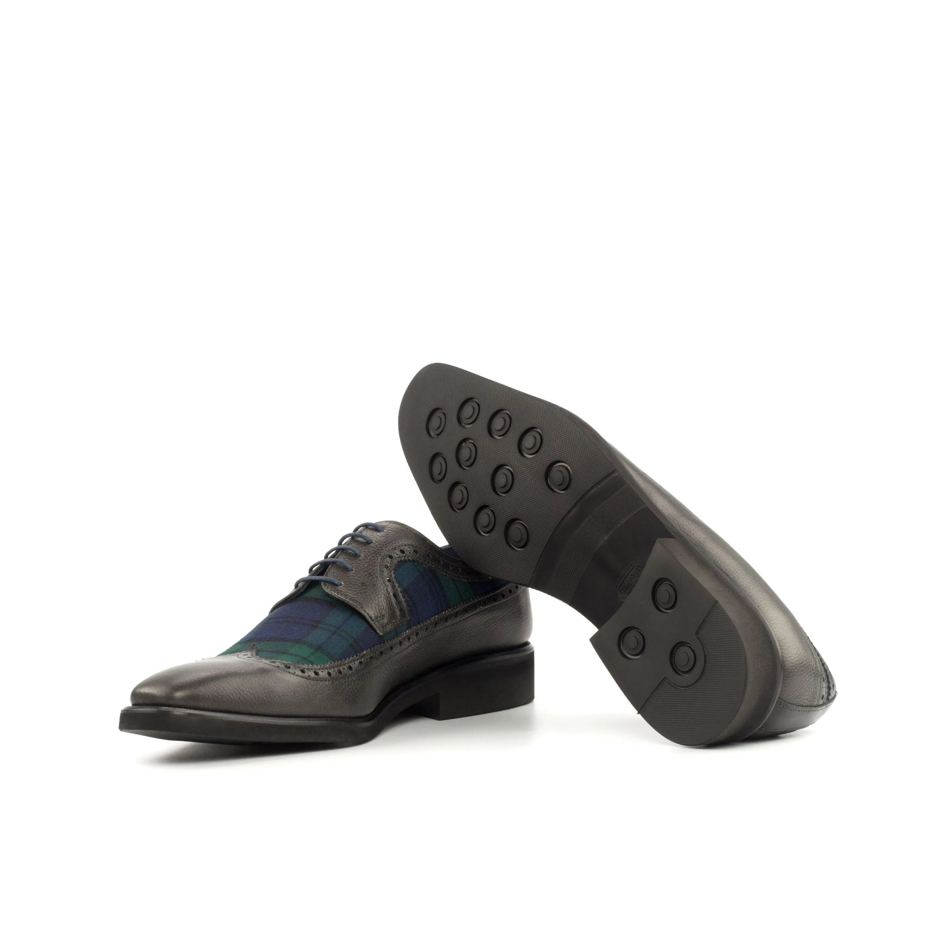 GM05 Longwing Blucher gray leather and tartan dress shoes