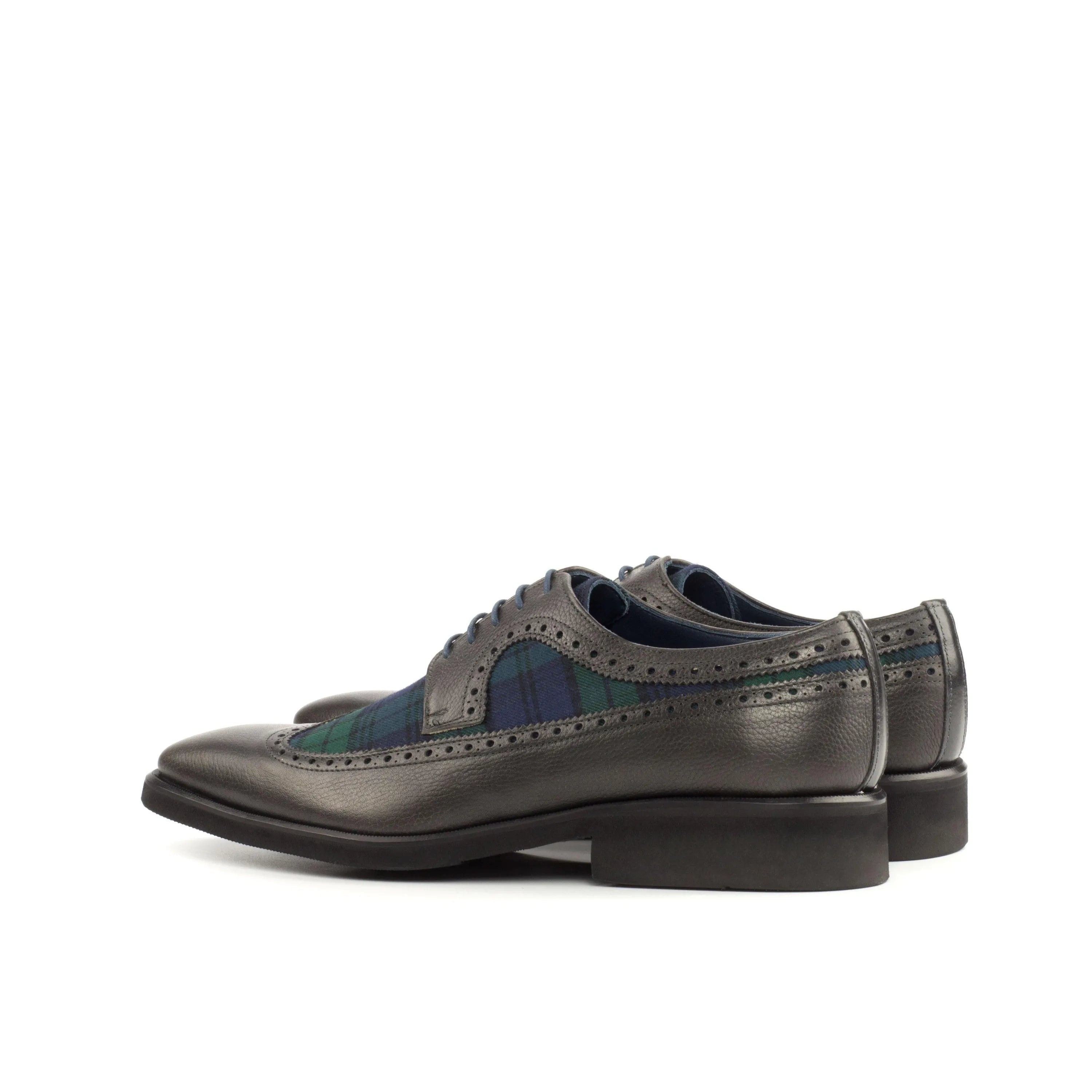 GM05 Longwing Blucher II gray leather and tartan wingtip shoes