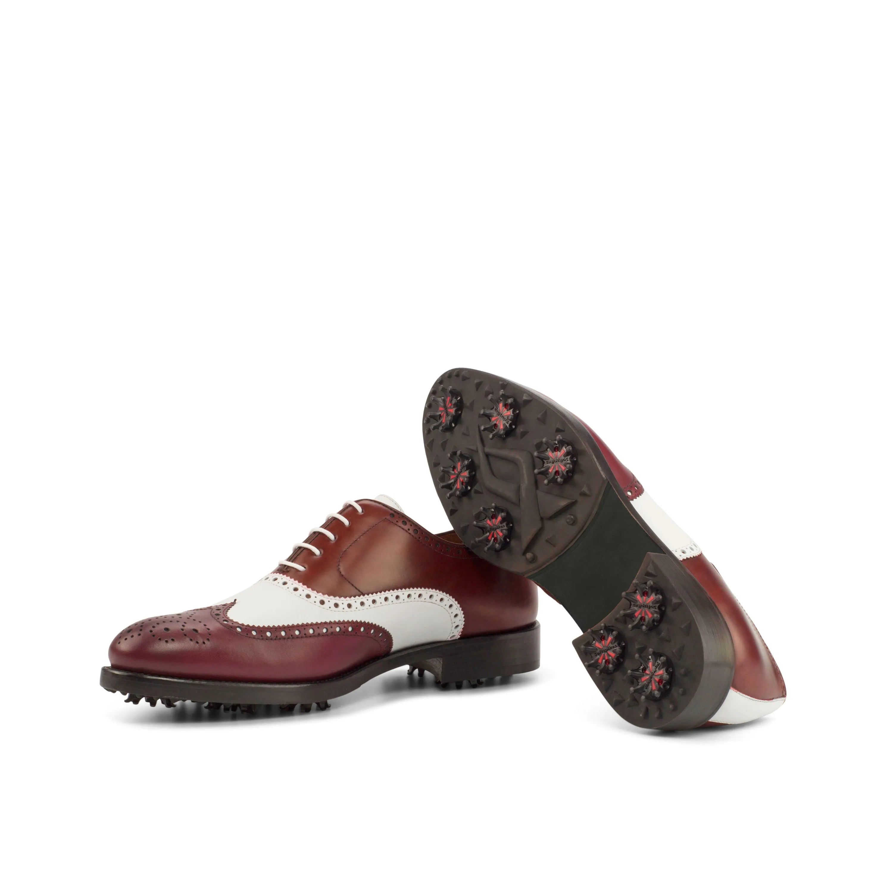 Burgundy and white GoLong Full Brogue golf shoes II back view