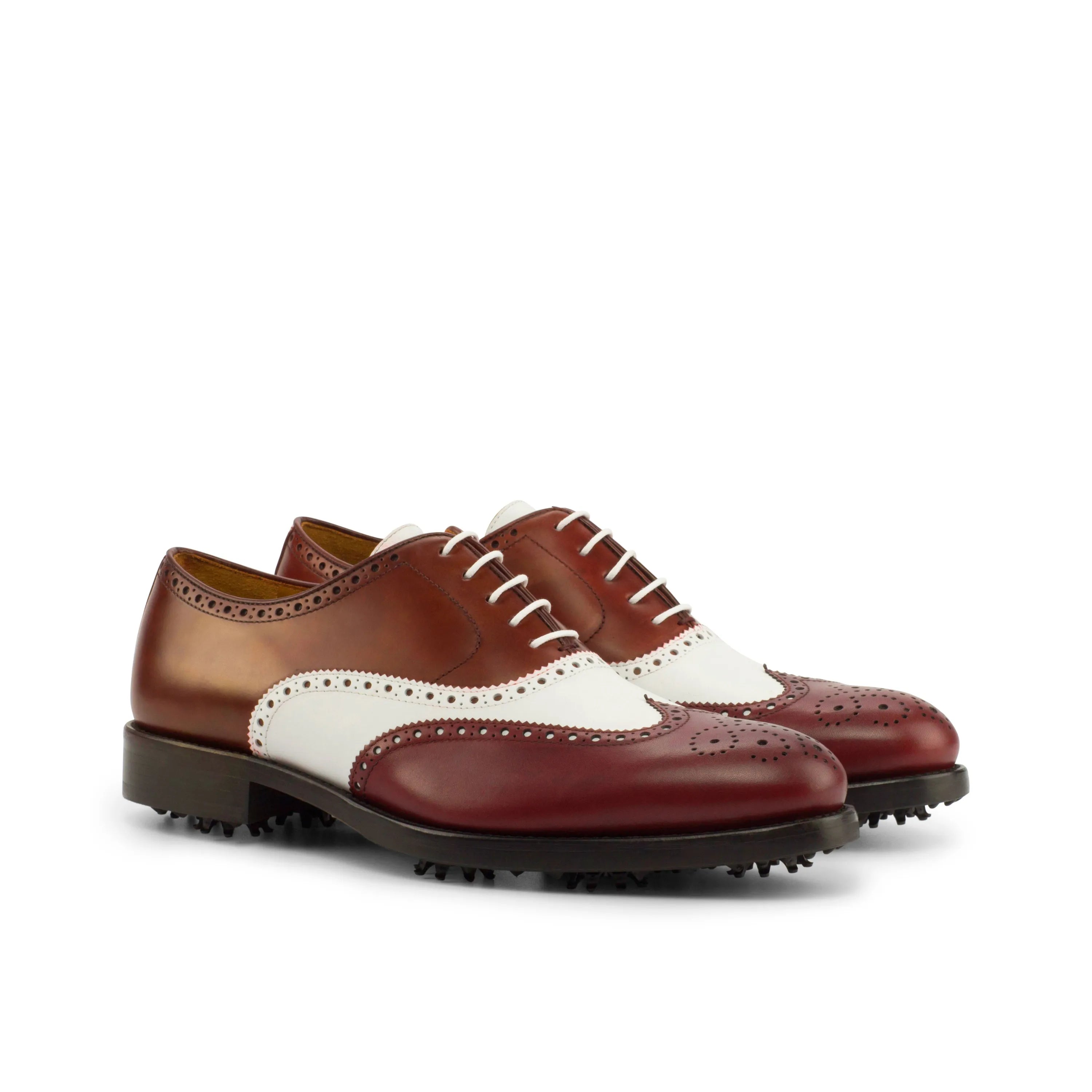 Two-tone leather GoLong Full Brogue saddle golf shoes