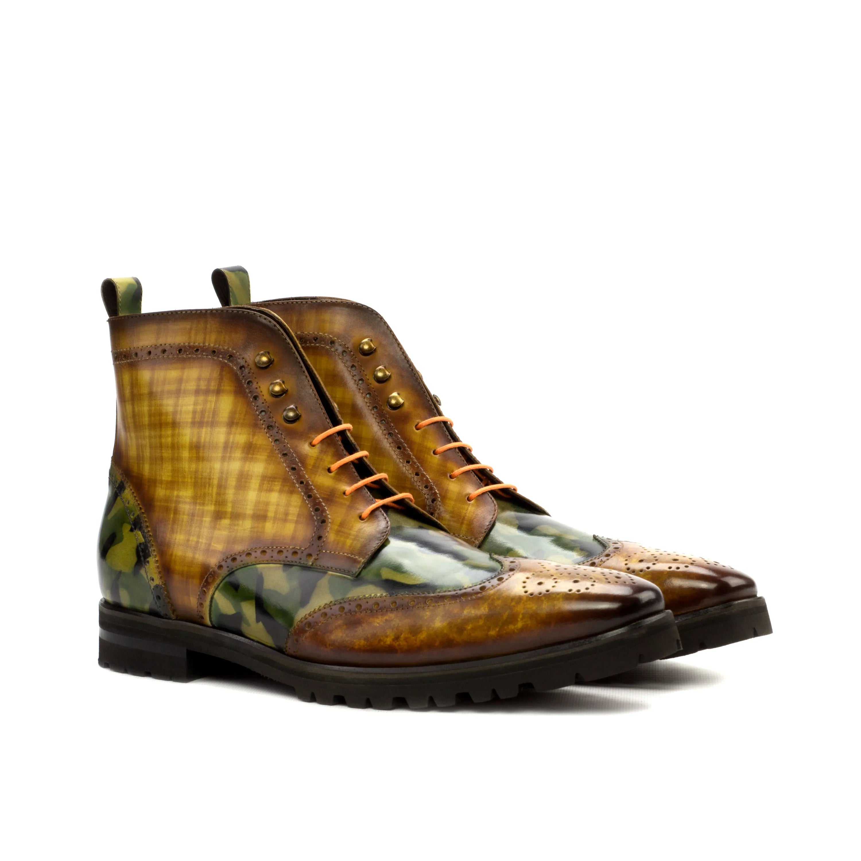 Goodlife Military Brogue Boots II in camouflage leather wingtip