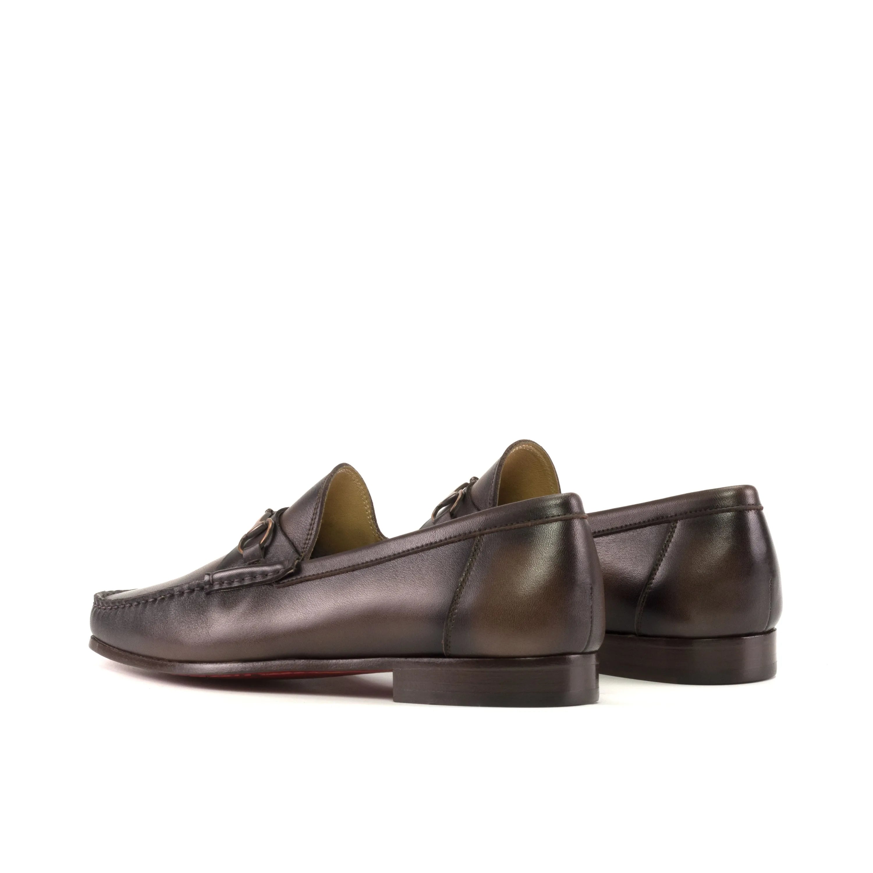 Hailin Moccasin II brown leather loafers, luxury hand-painted patina shoes