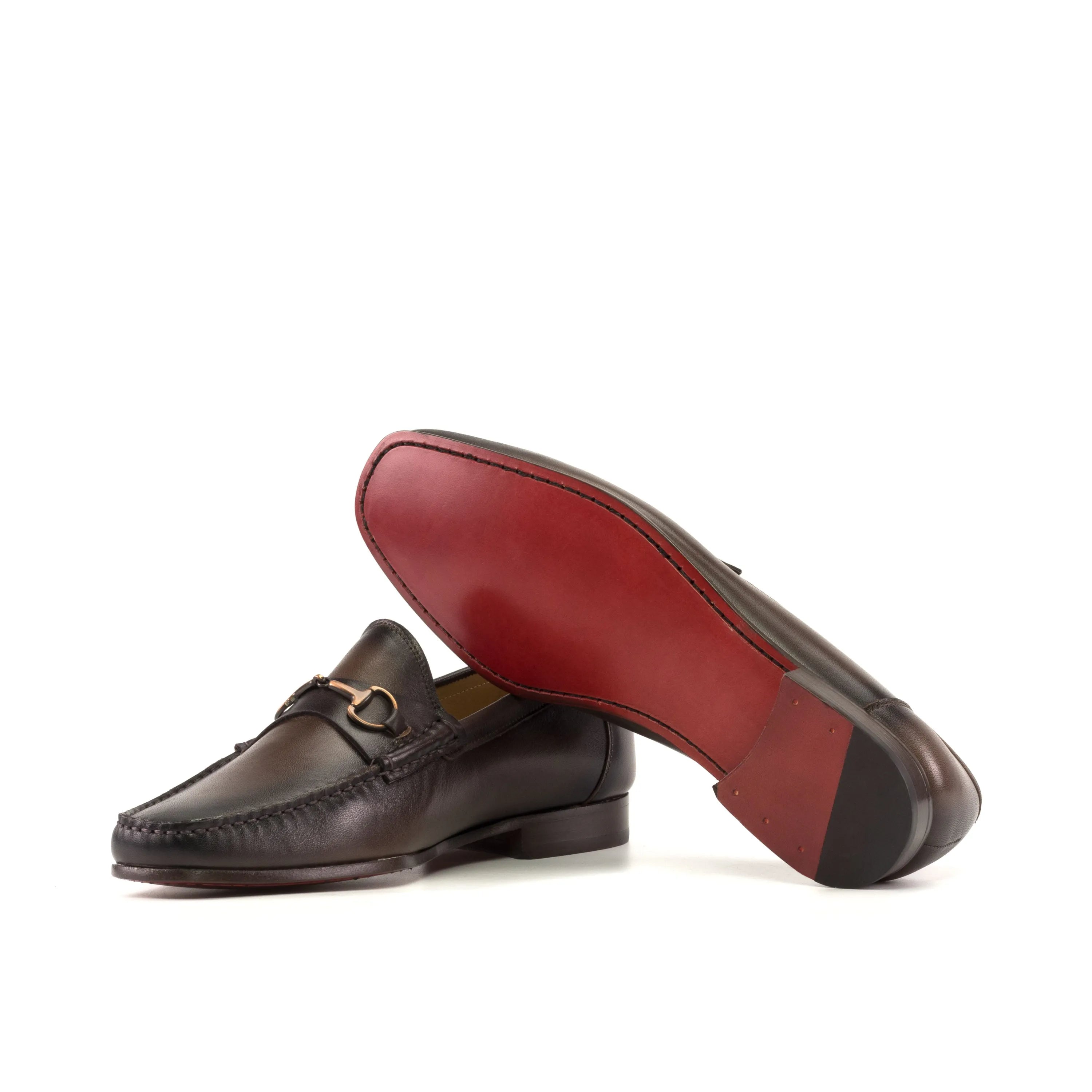 Hailin Moccasin II brown leather loafers with red soles
