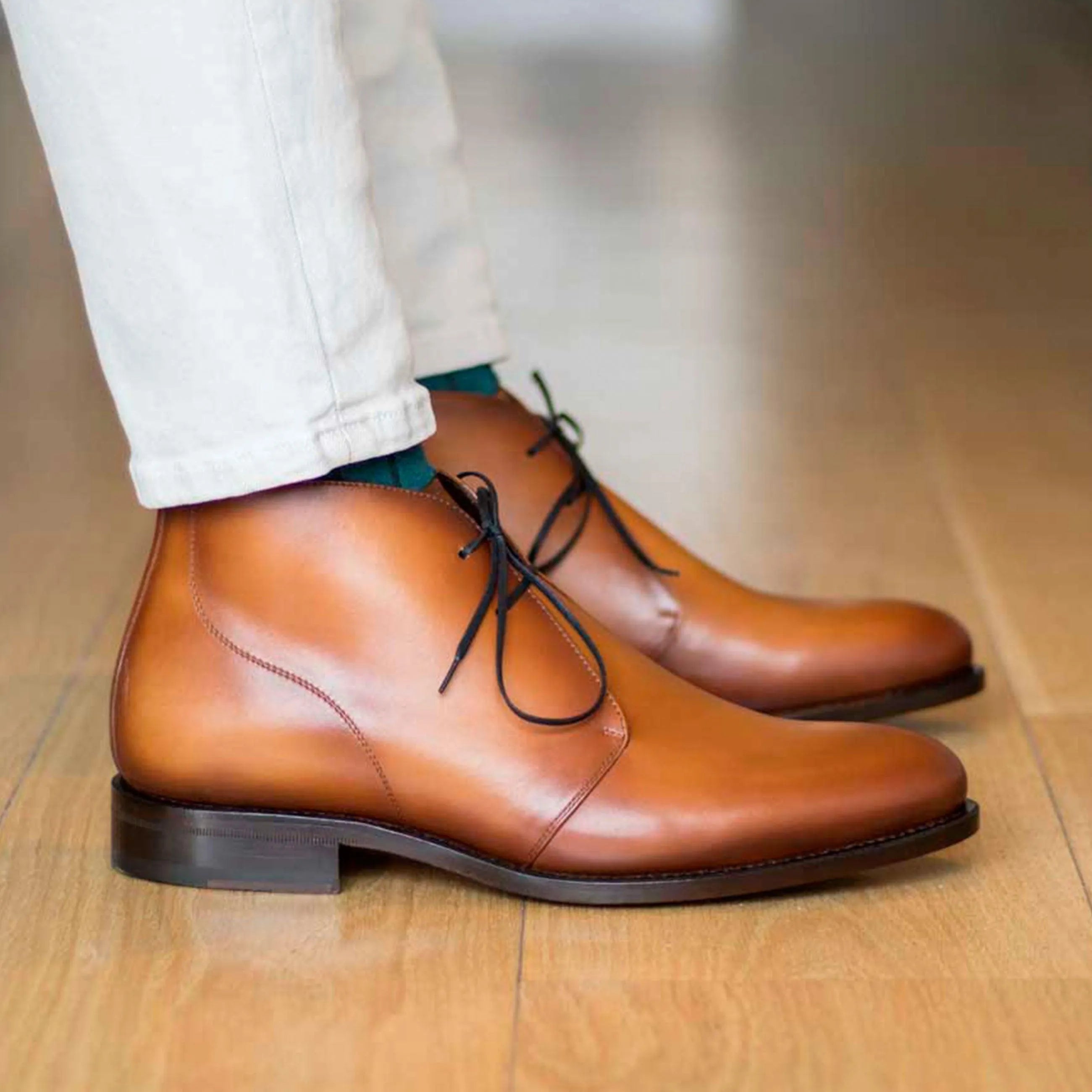 Hammond Chukka Boots II in cognac box calf with rounded toe