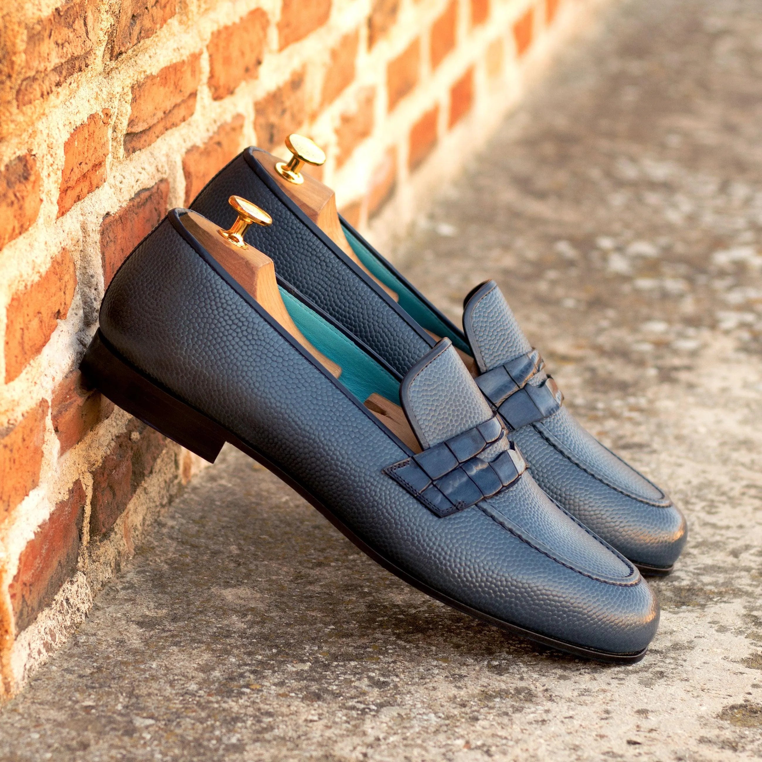 Blue Hefe Wellington slip on II penny loafers in leather