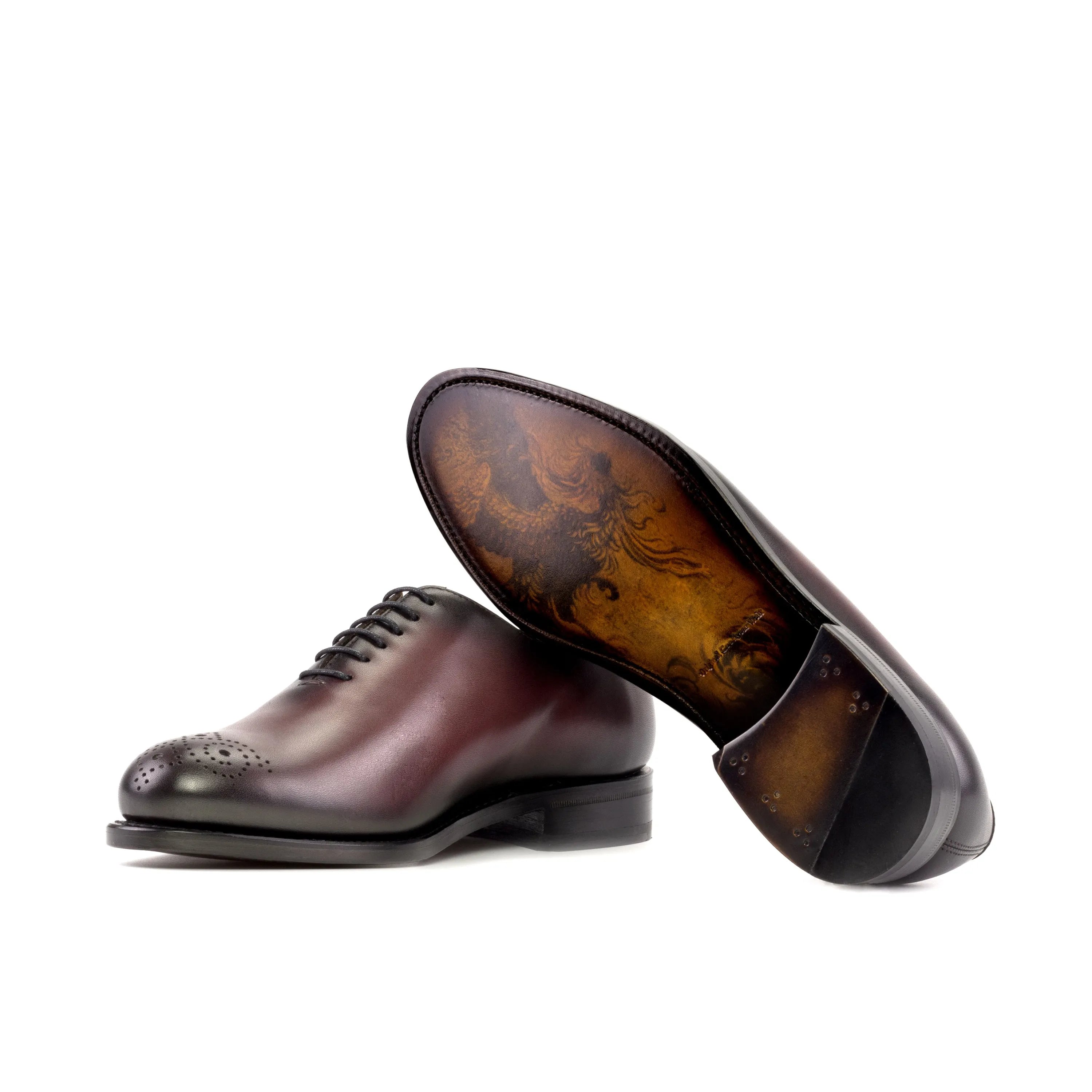 Burgundy leather Himari wholecut shoes back view