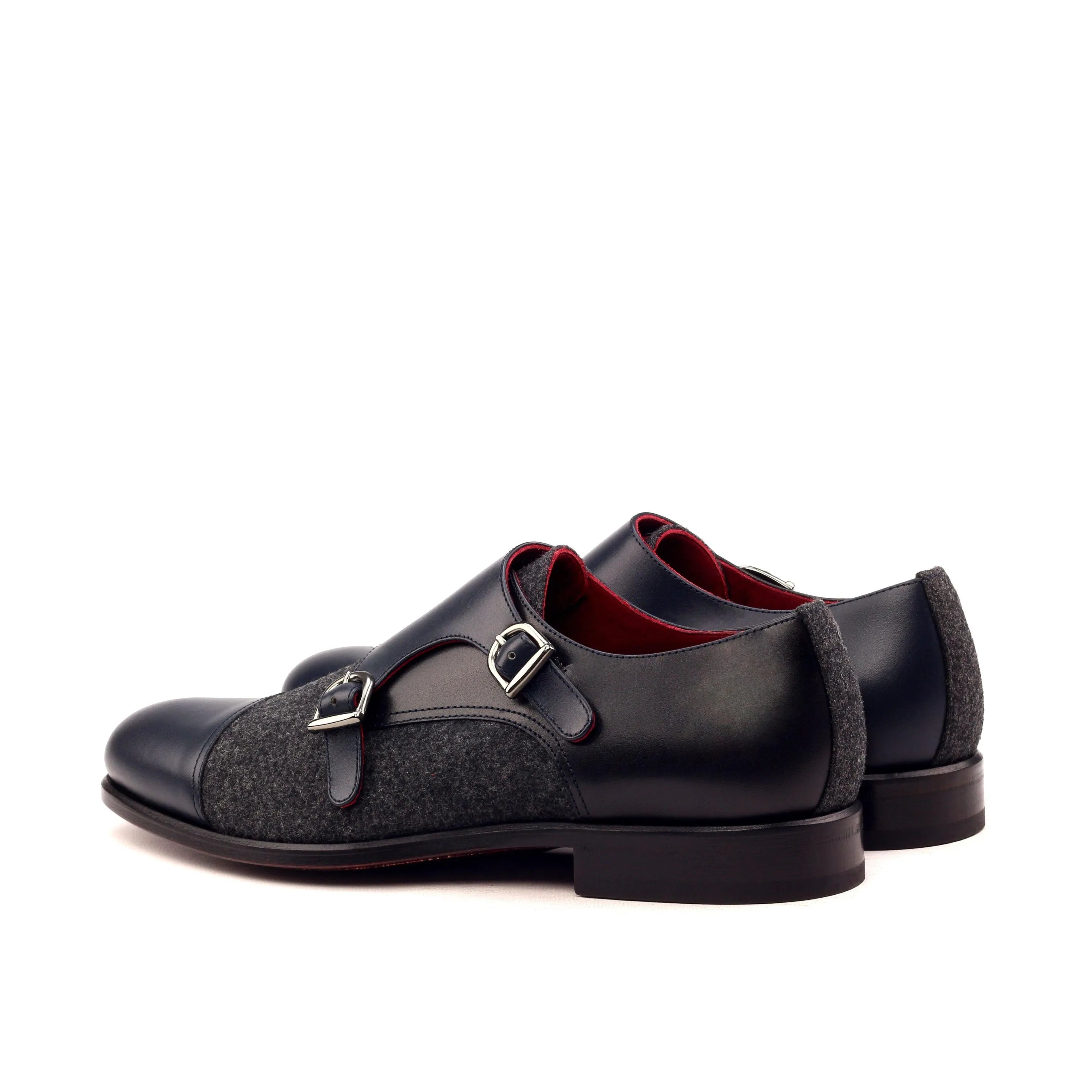 Ineffable Double Monk black leather gray tweed shoes