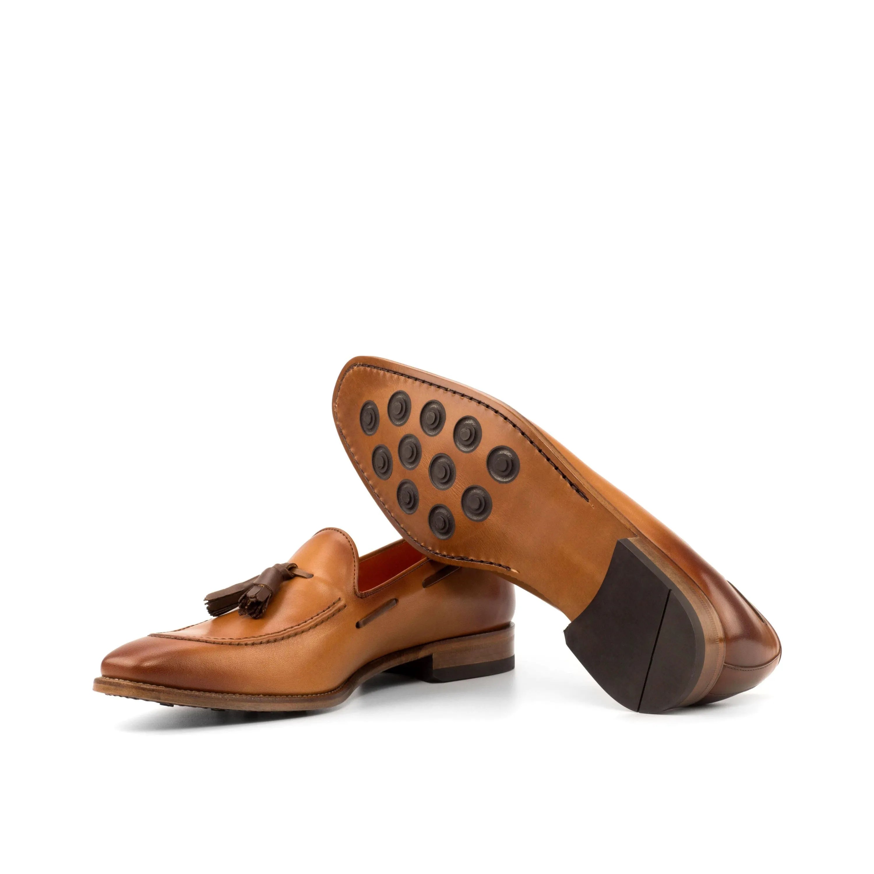 Jag loafers II in tan leather with painted calf luxury bespoke shoes for men