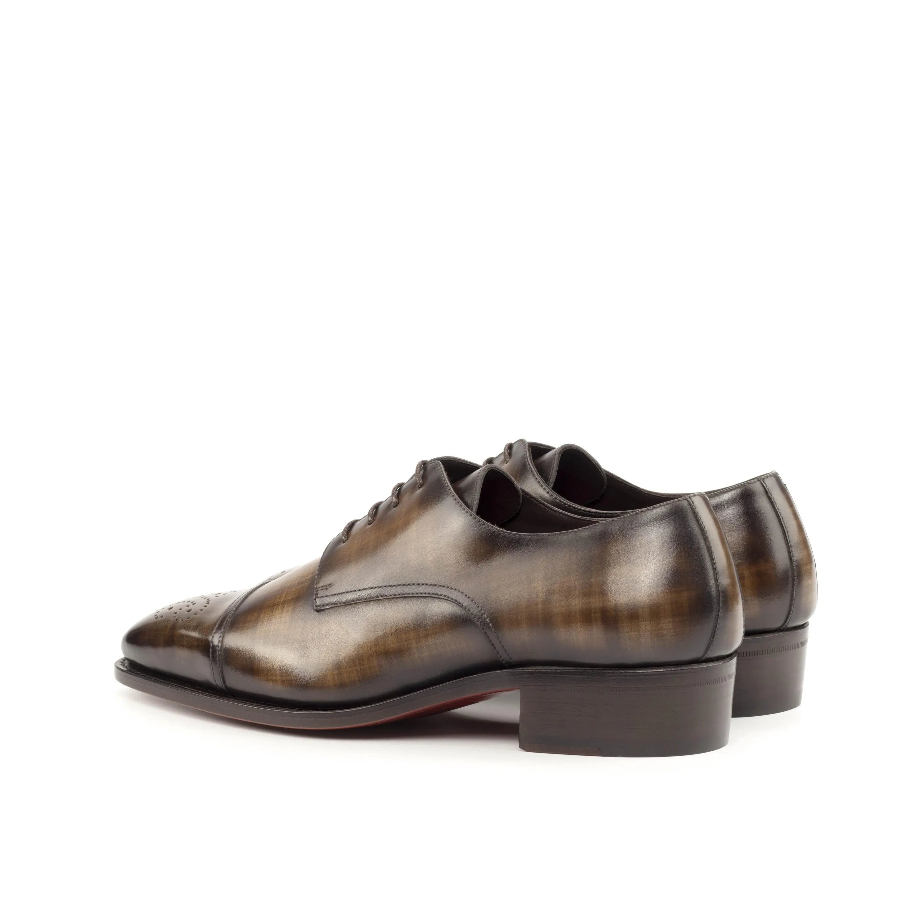 Pair of Jake Patina Derby Shoes in brown leather split toe