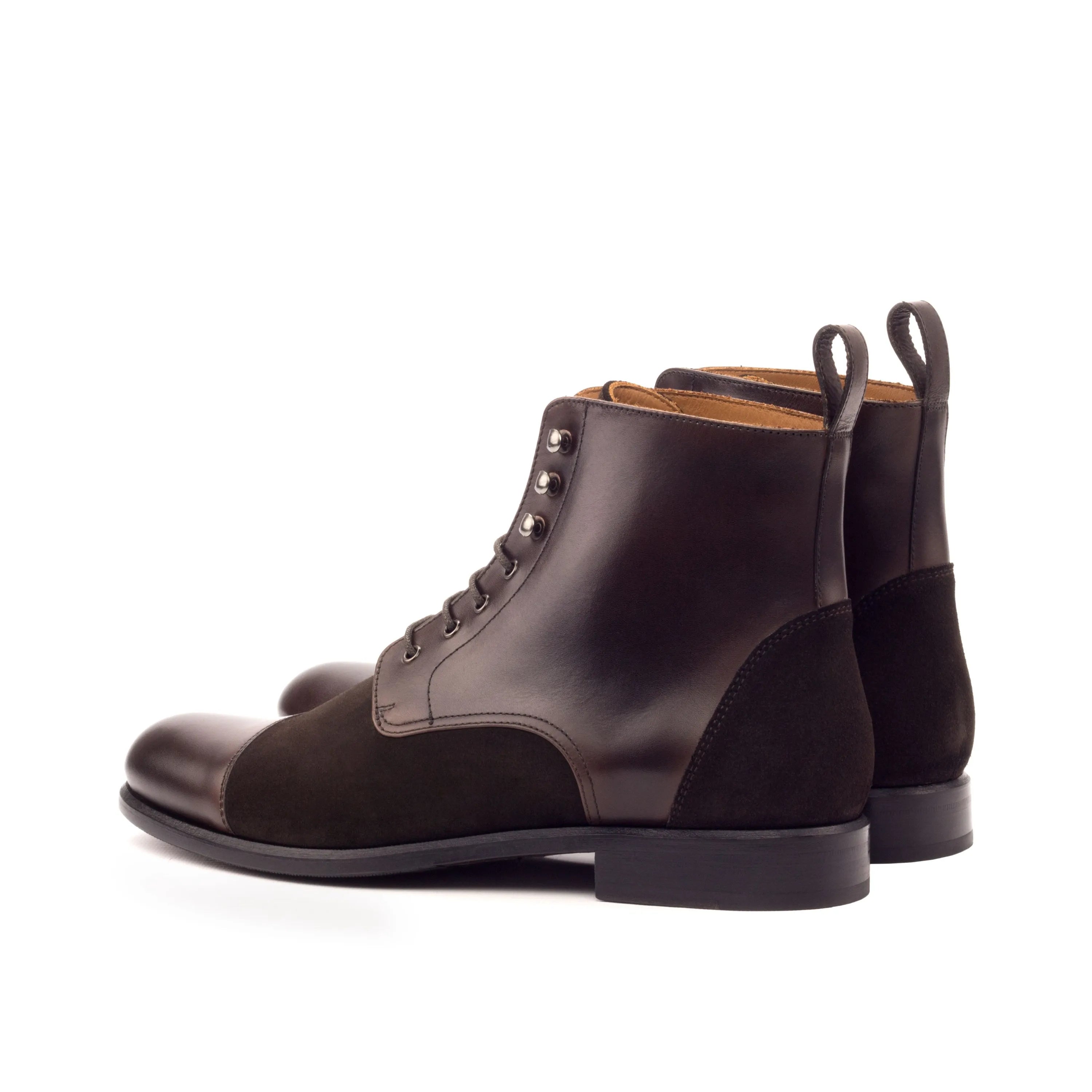 Dark brown Jamila ladies captoe boots with leather and suede cap-toe