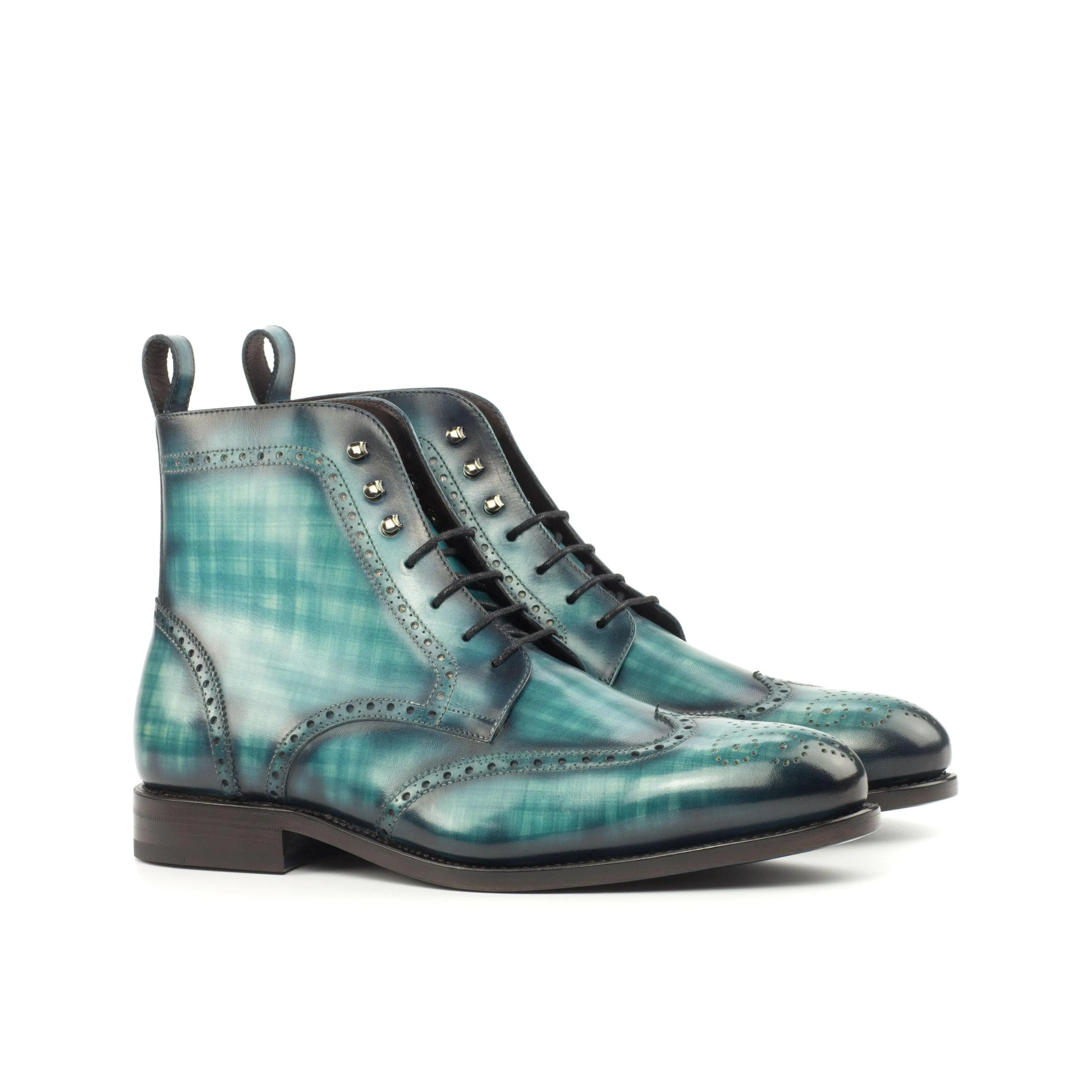 Blue and green plaid Jarson Military Brogue Boots II wingtips