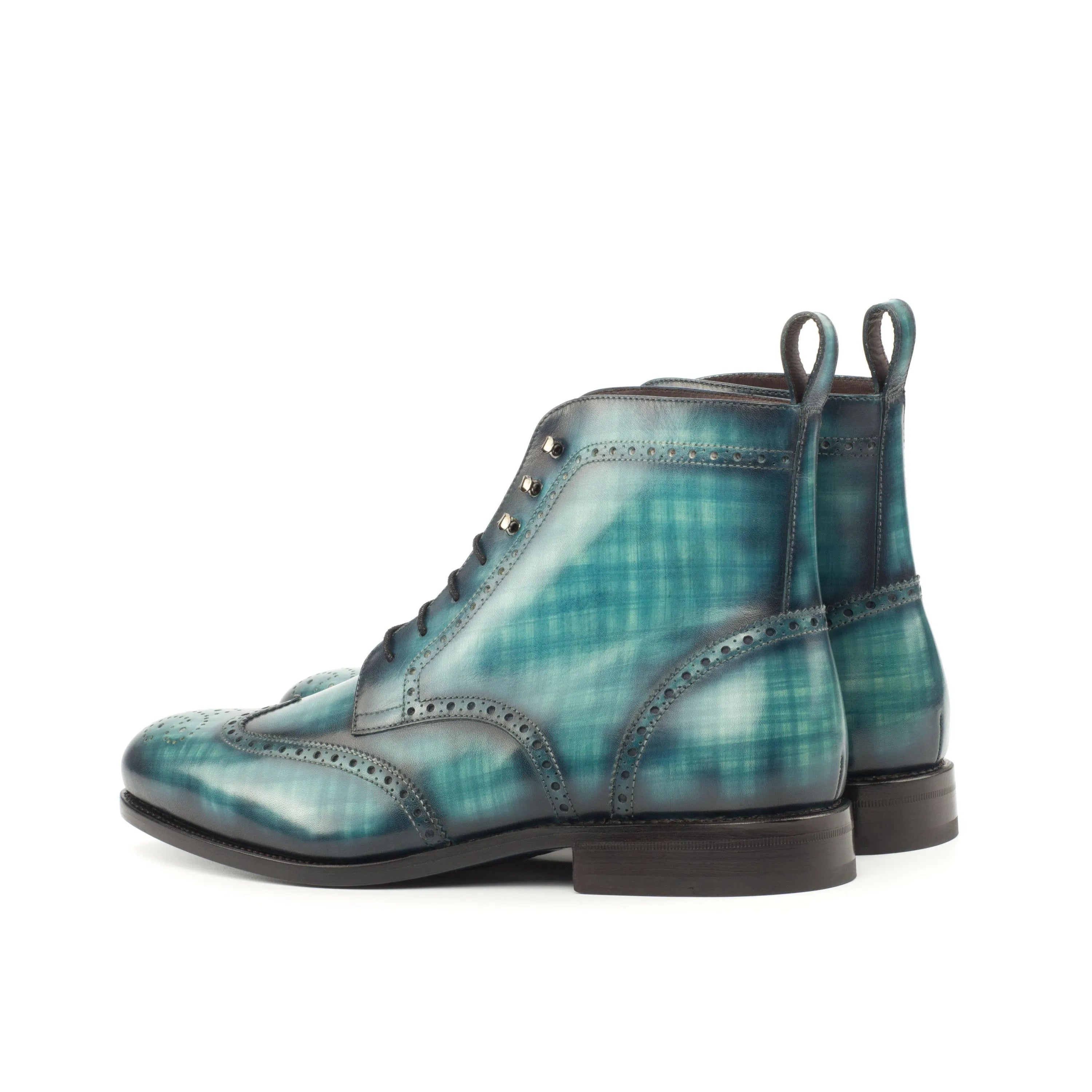 Blue plaid Jarson Military Brogue Boots II wingtip back view