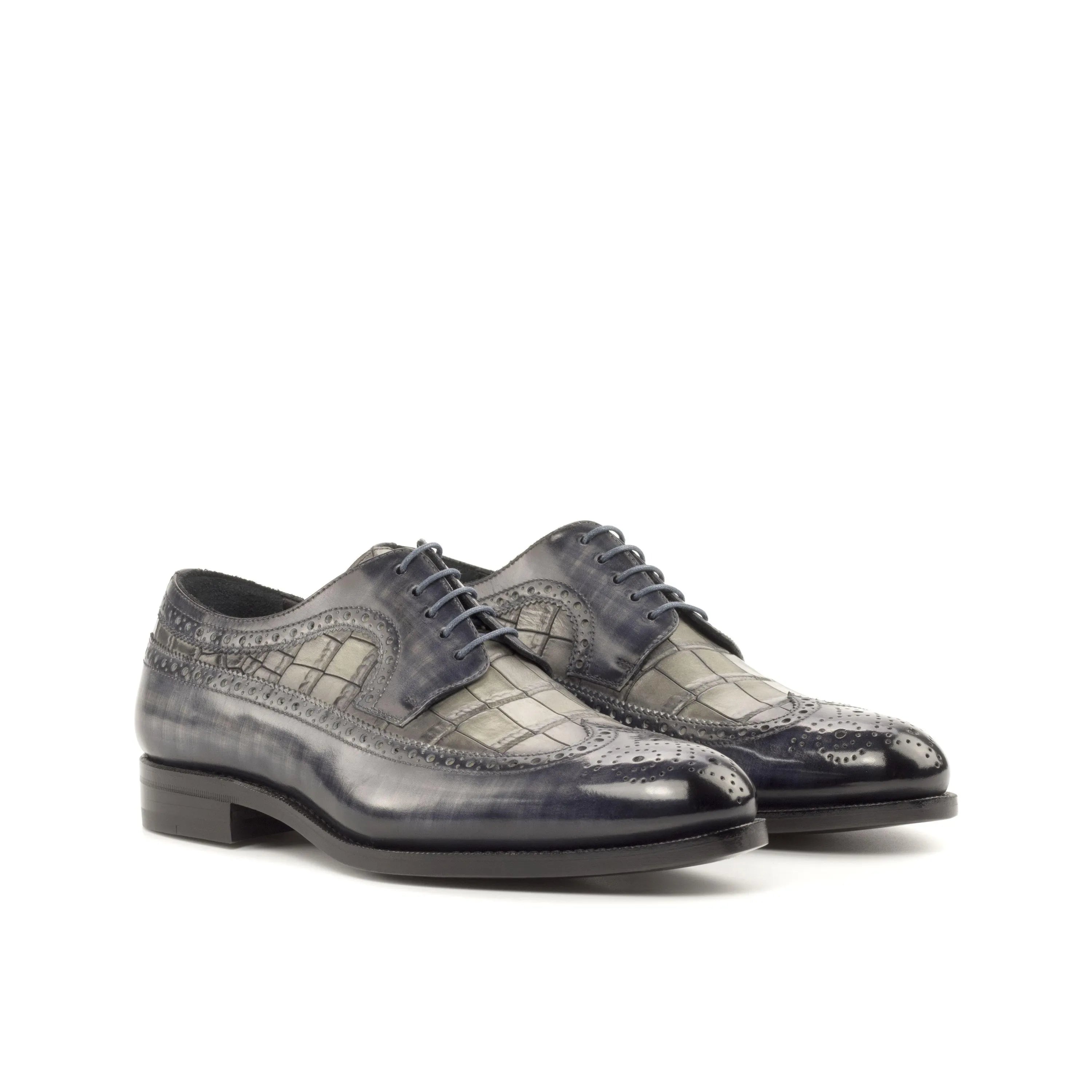 Javis patina longwing blucher gray leather dress shoes pair