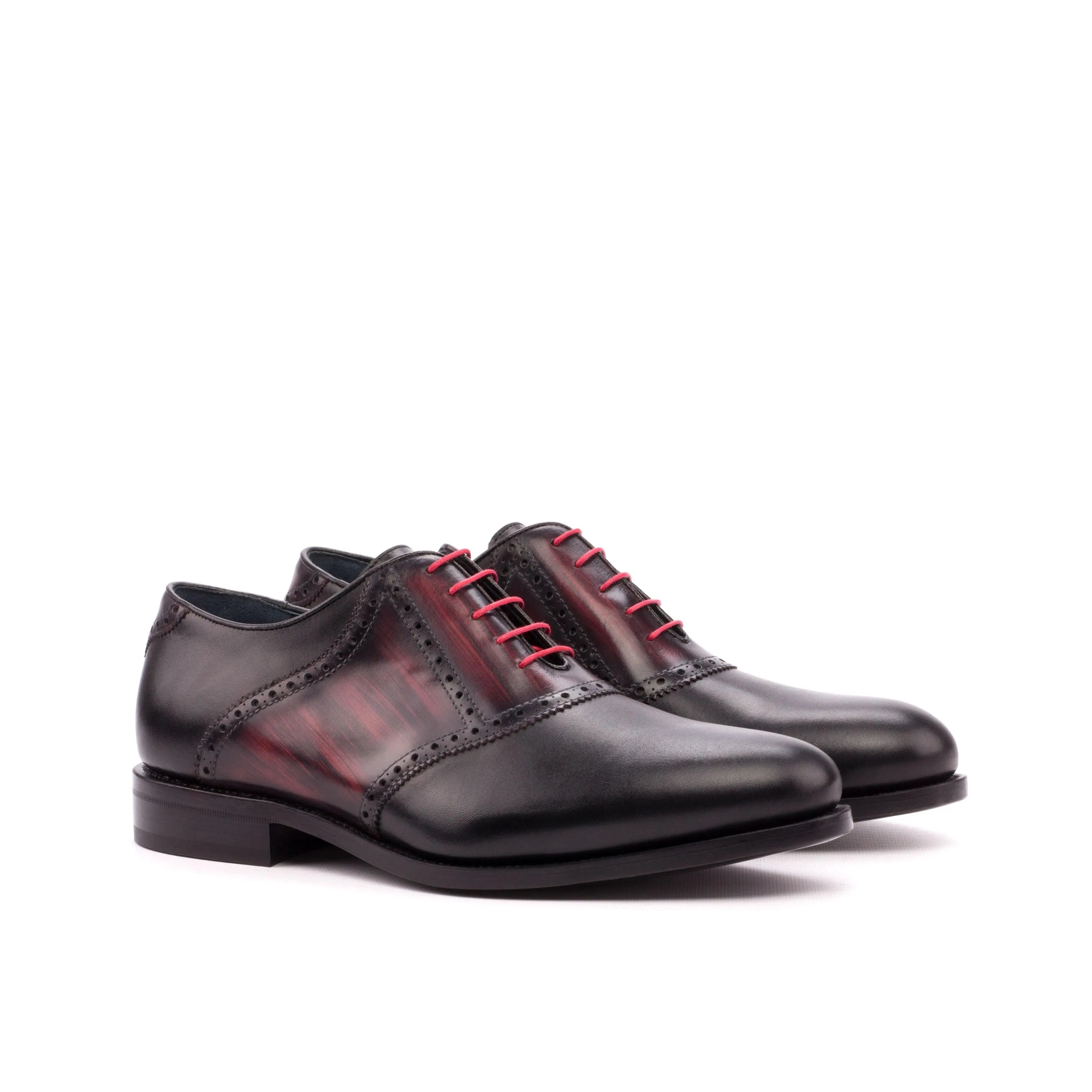 Jiovani saddle patina shoes in black and red leather