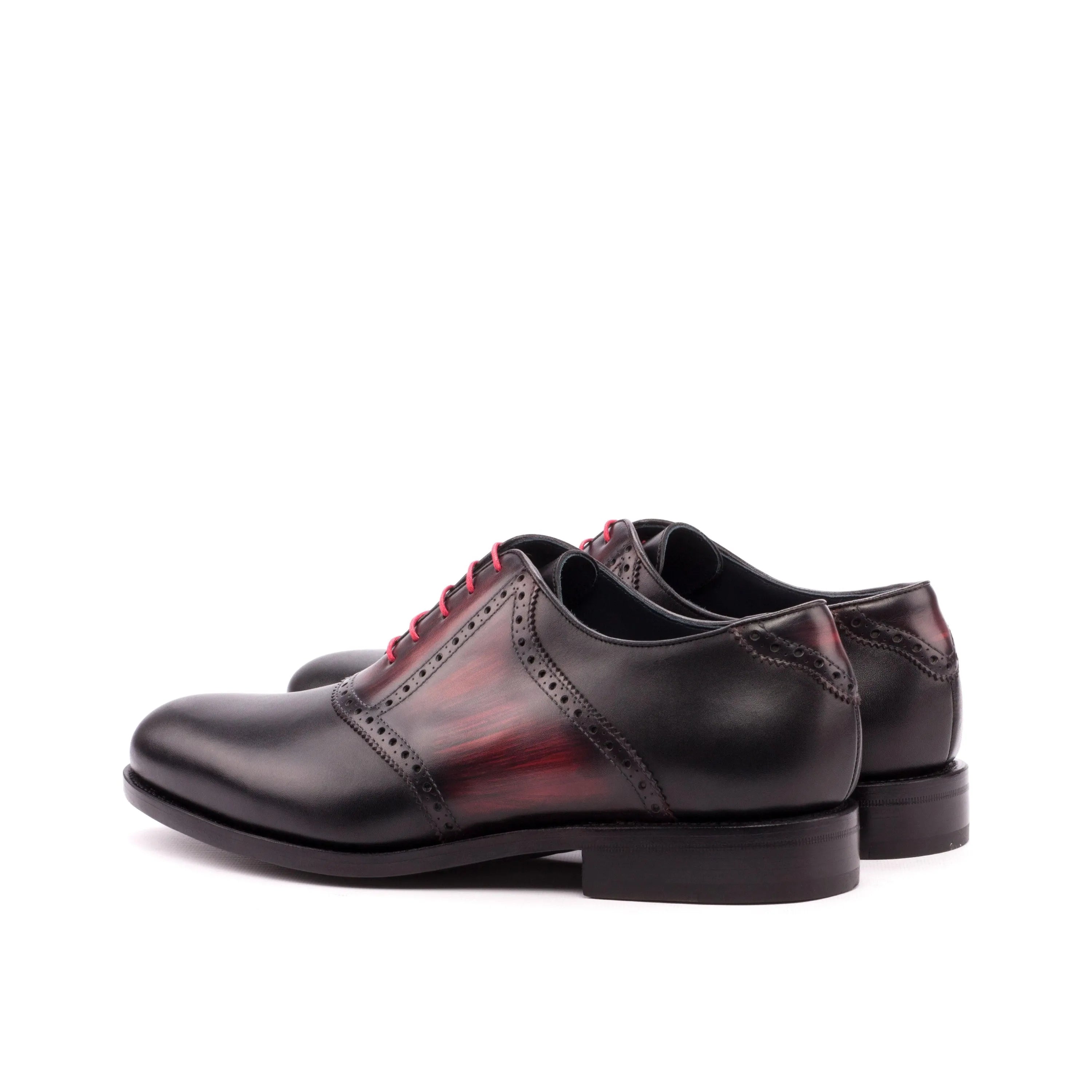Jiovani saddle patina shoes in burgundy and black leather