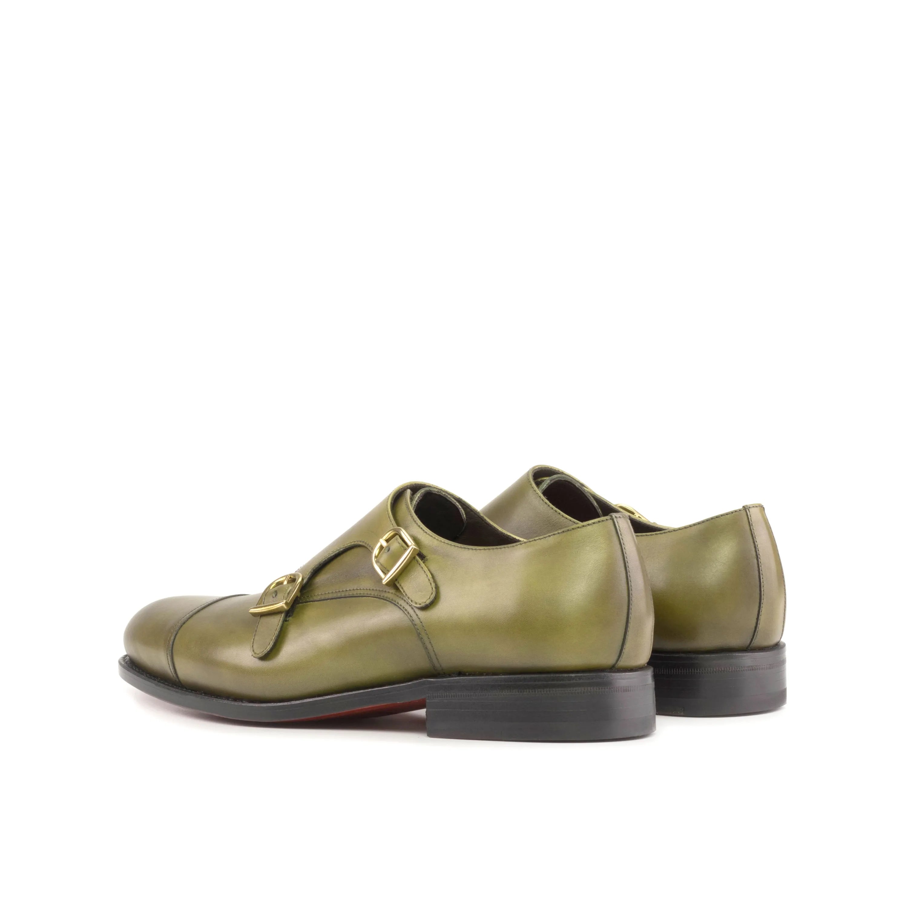 Olive green leather Jorgo double monk shoes II, fast lane style