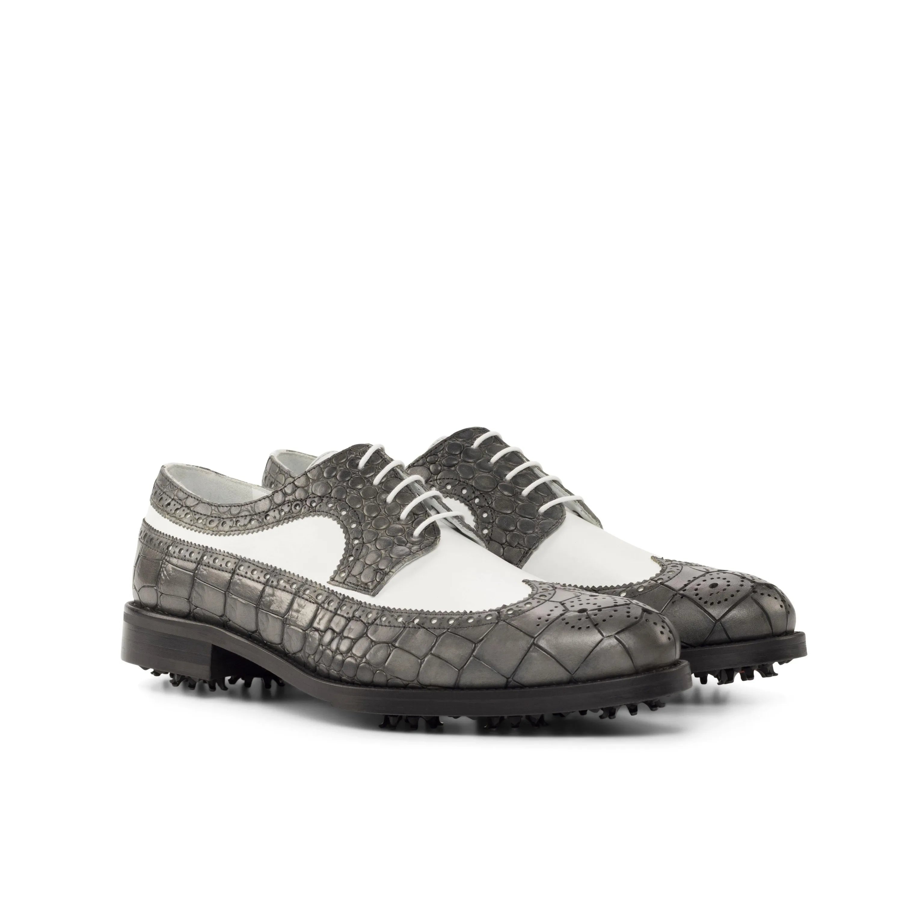 Gray and white Joseph Longwing Blucher golf shoes