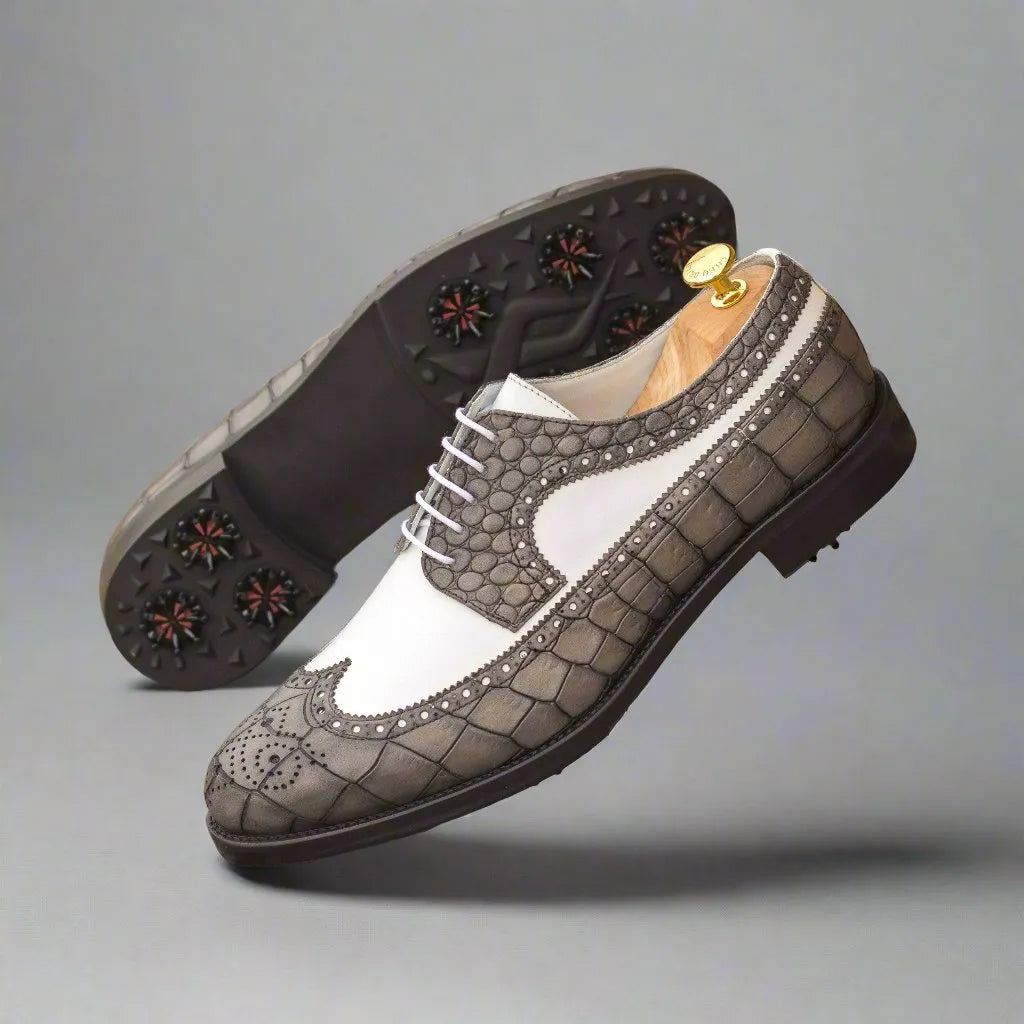 Joseph longwing blucher golf shoes two-tone with spikes