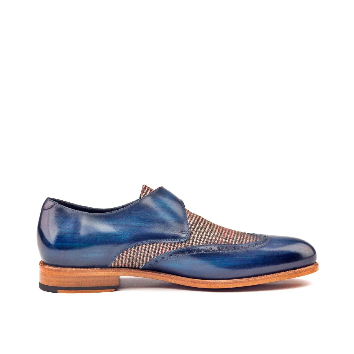 Blue leather and tweed JR Single Monk Patina Shoes II back view