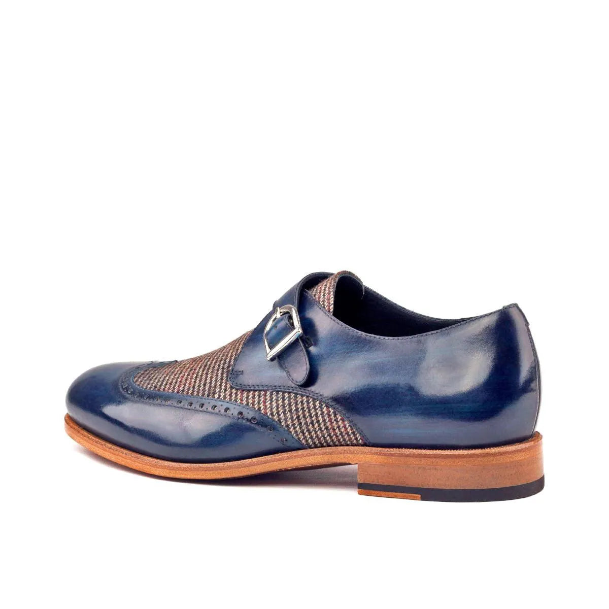 Blue leather and tweed JR Single Monk Patina Shoes II