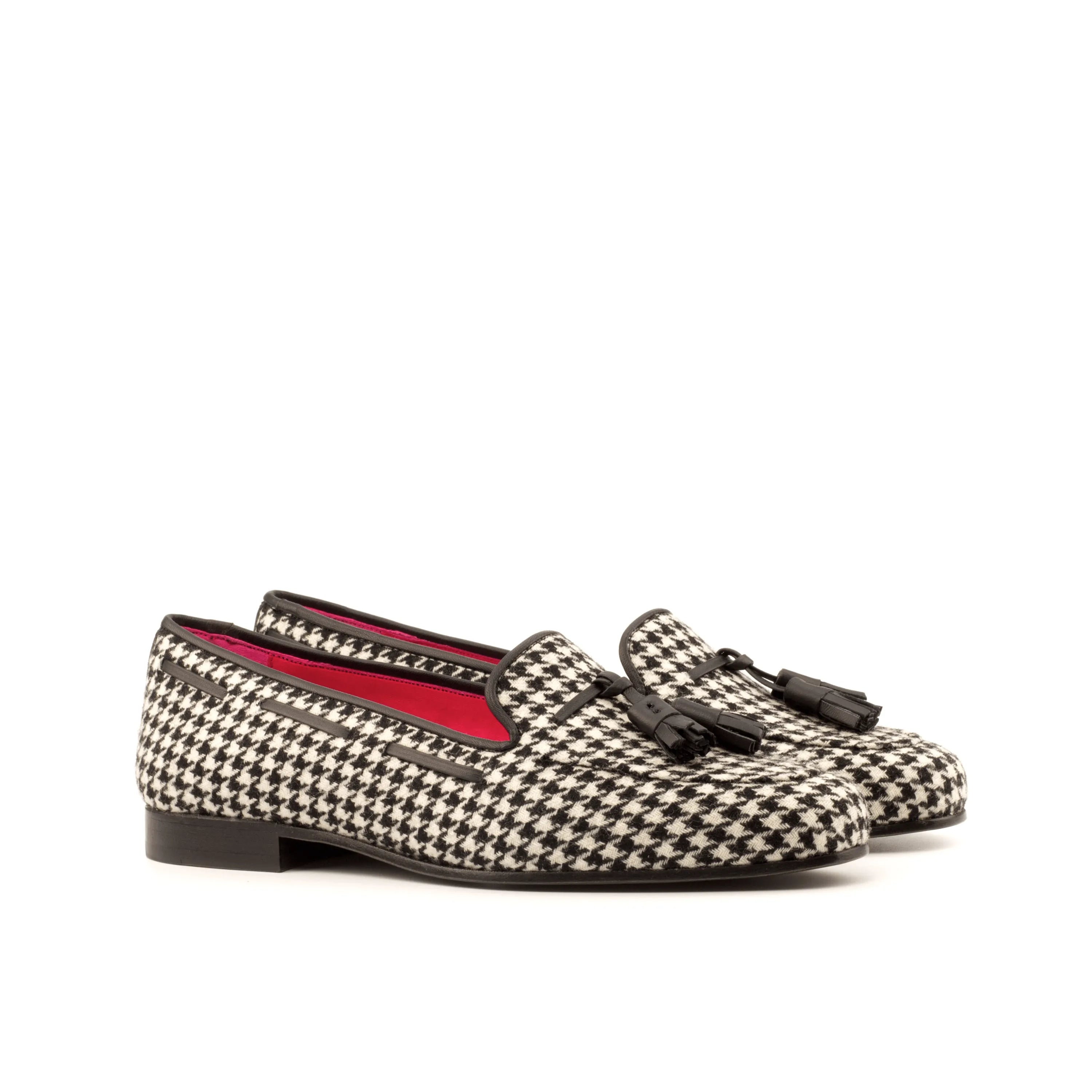 Julia Rose Ladies calf leather houndstooth tassel loafers back view