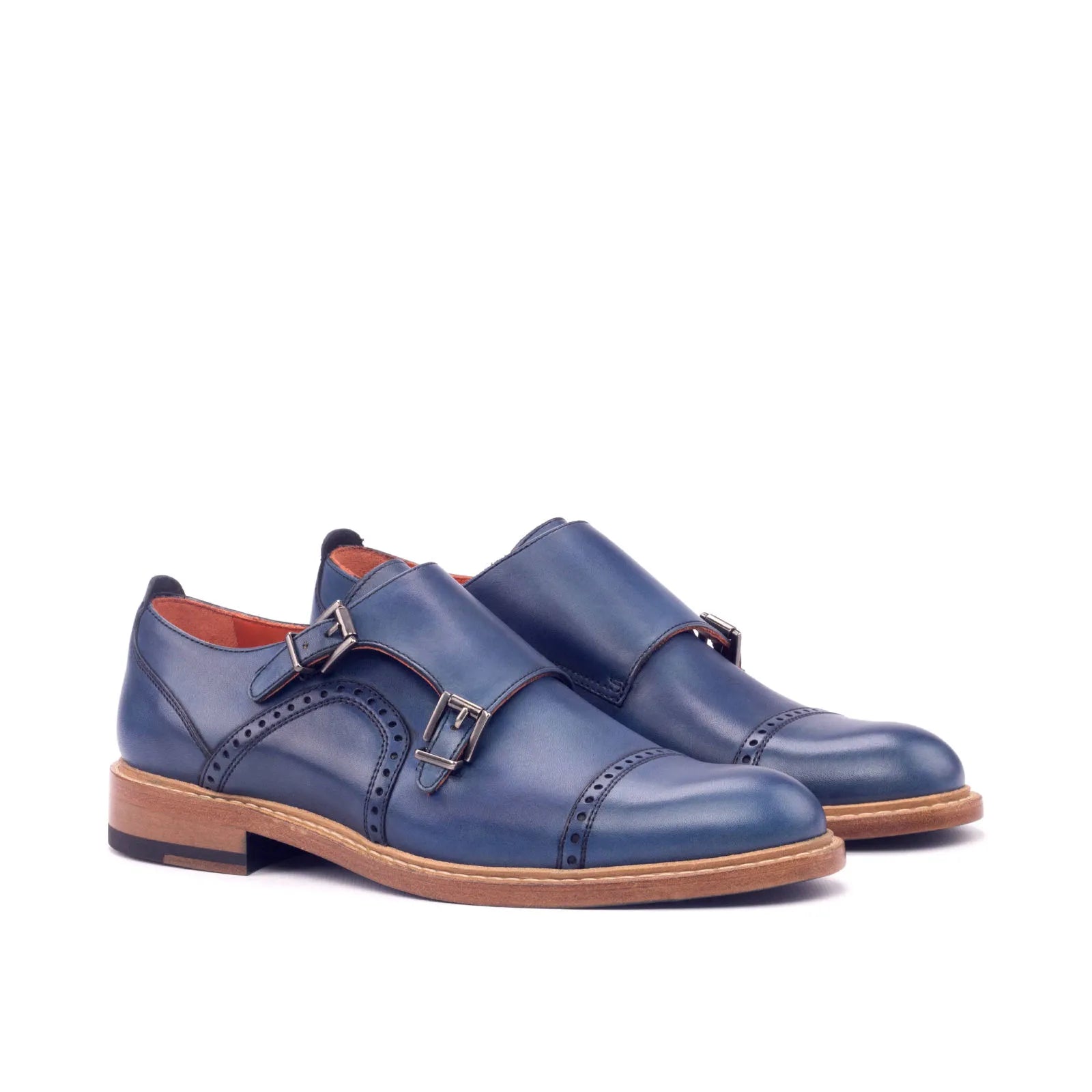 Julieta Woman Double Monk II blue leather double monk shoes
