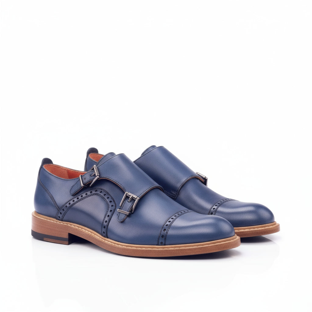 Julieta Woman Double monk strap shoes in blue leather