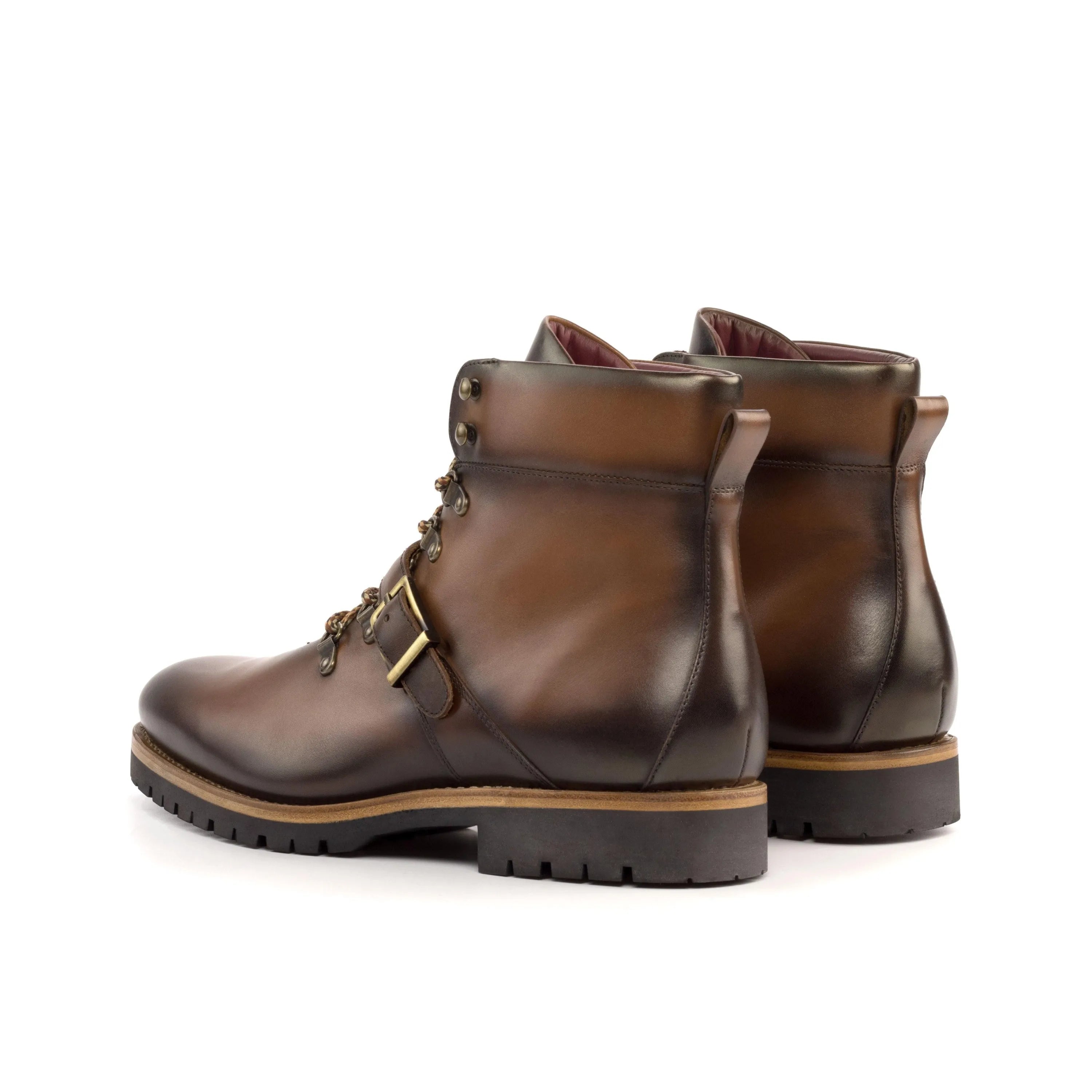 K2 brown leather hiking boots with luxury hand-painted patina
