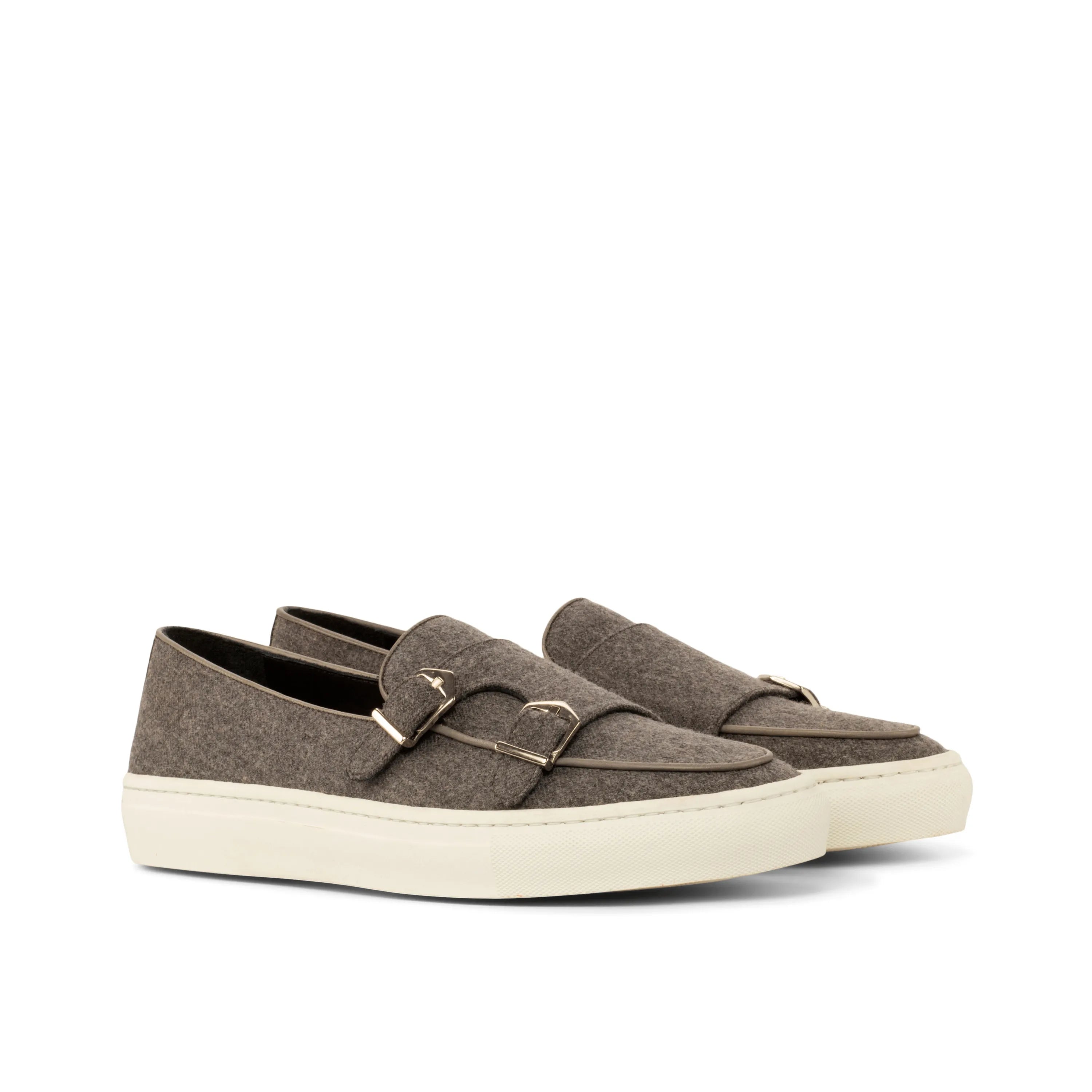 Gray double-buckle Keme monk sneakers slip-on shoes