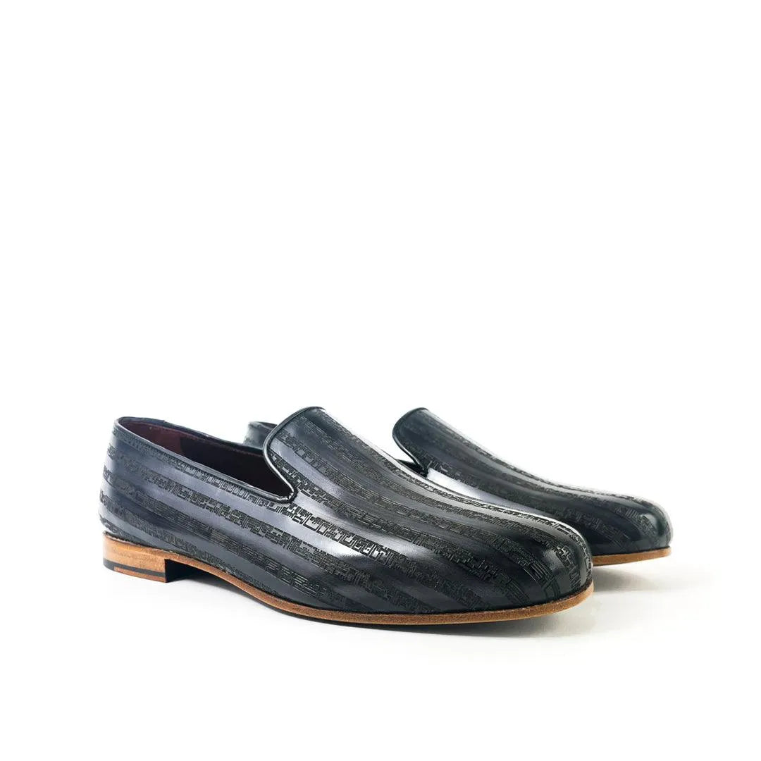 Khalil Patina Wellington slip-on striped black leather loafers