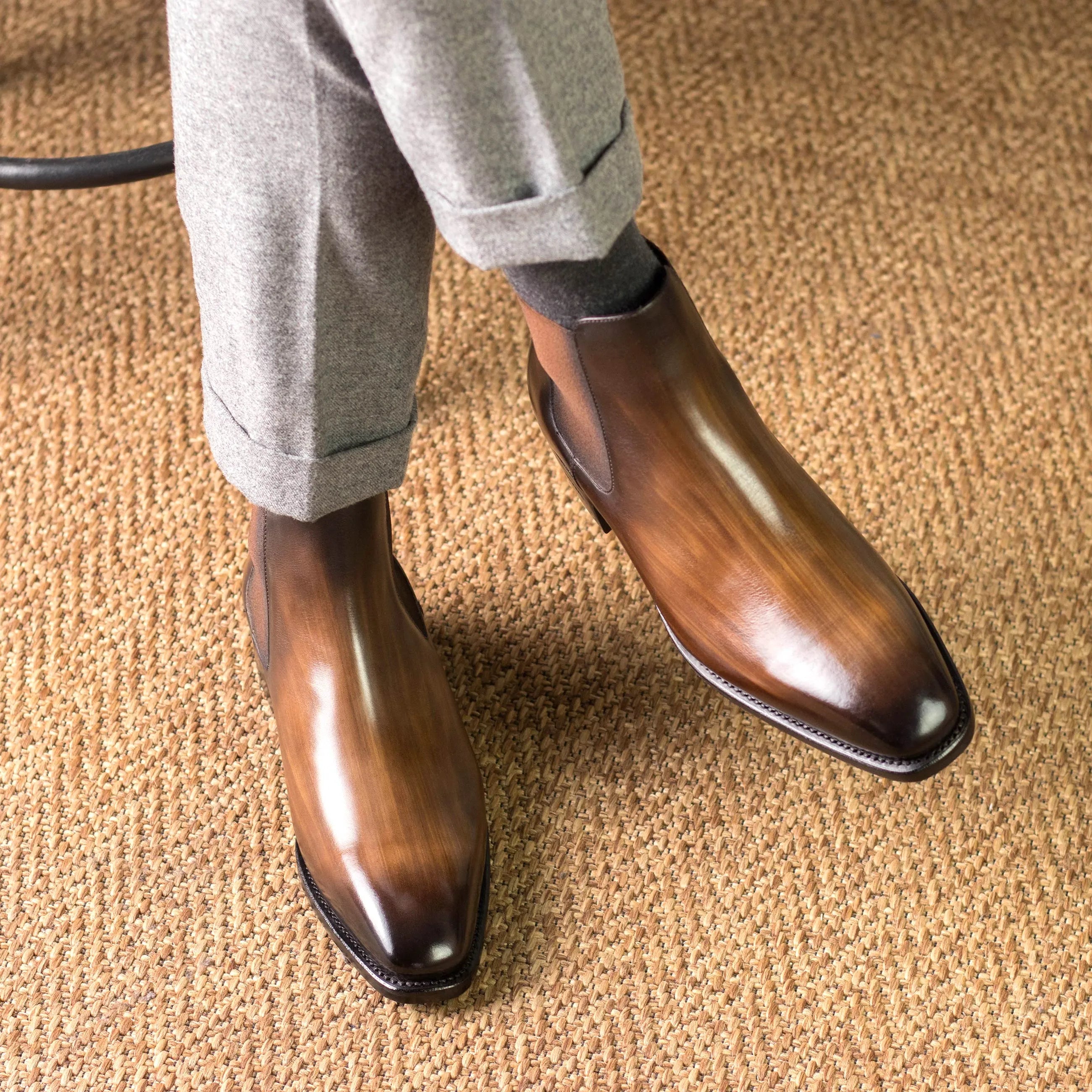Kingcharl patina Chelsea boots in brown leather