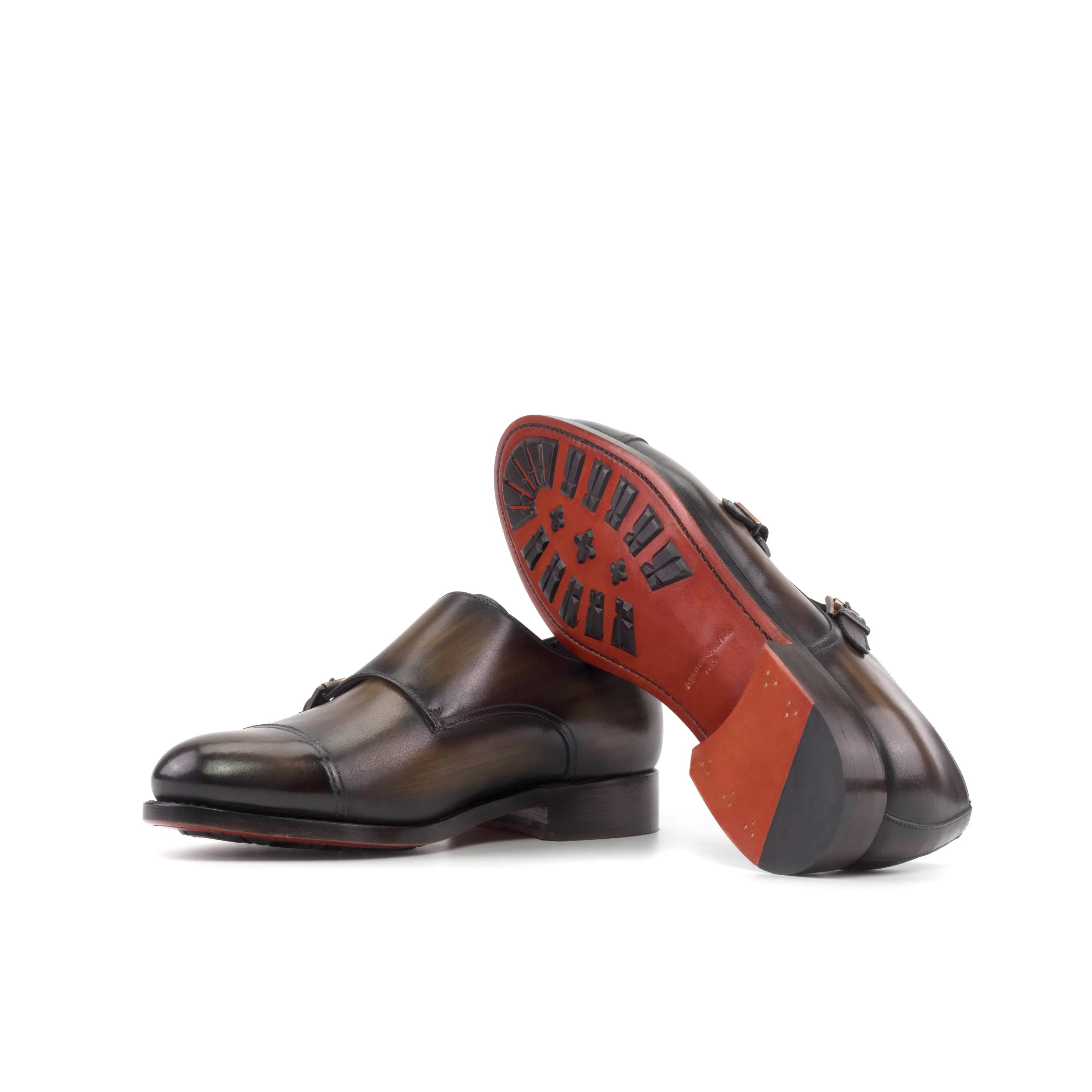 Kiyanoz Patina Double Monk brown leather shoes back view