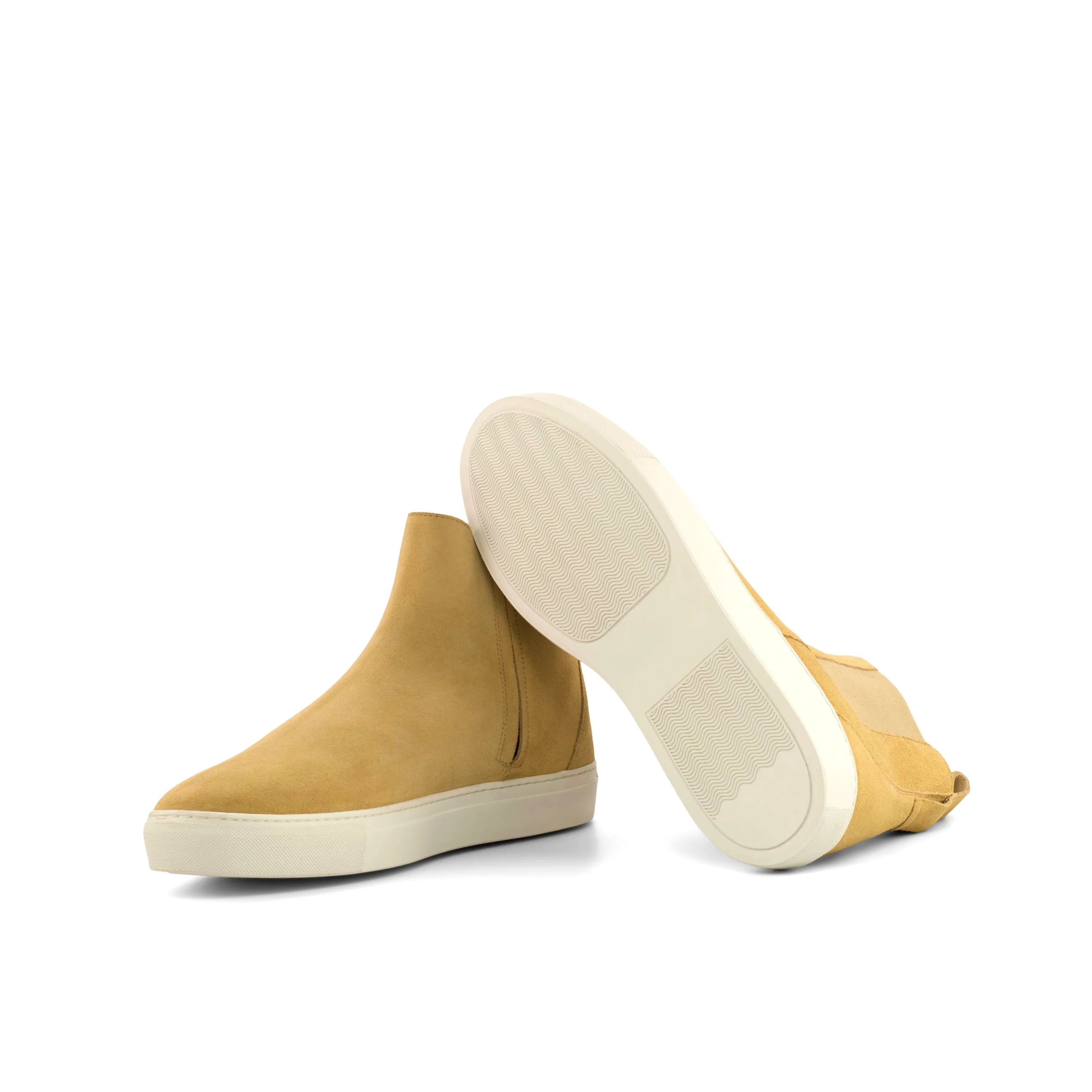 Tan KP43 Chelsea sneaker boots back view in suede