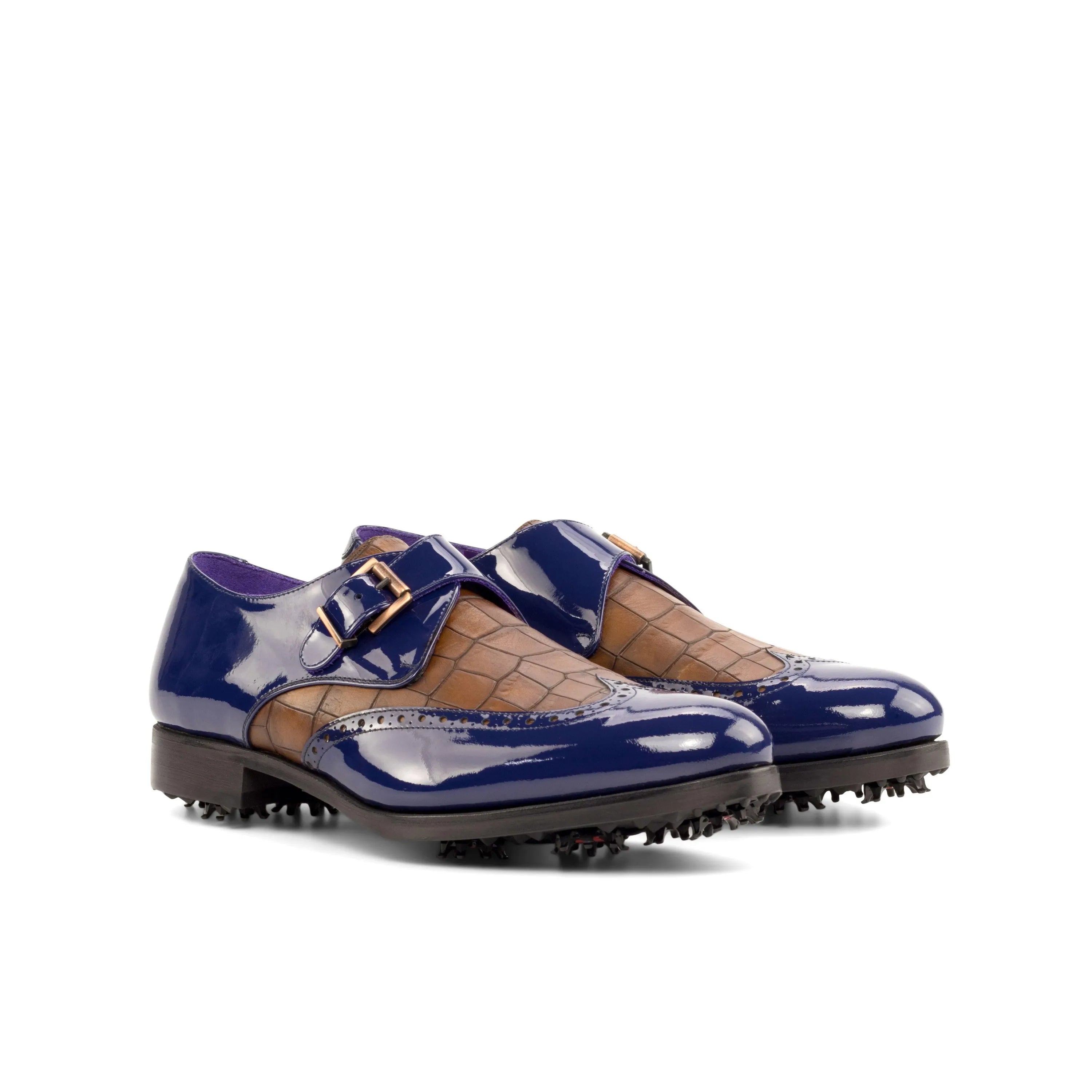 Lambo single monk golf shoes in blue and brown leather pair