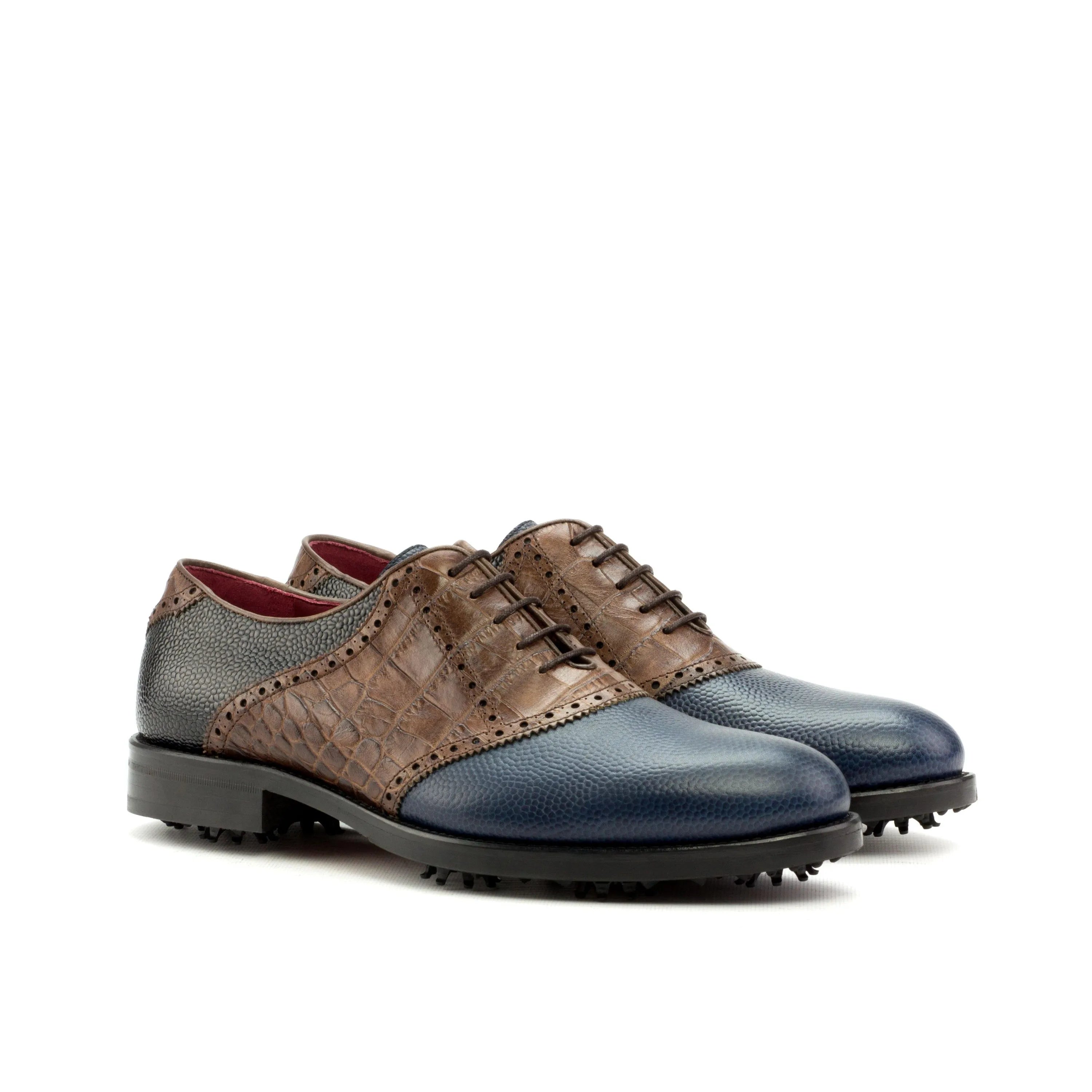 Lanai Saddle golf shoes in two-tone leather with pebble grain