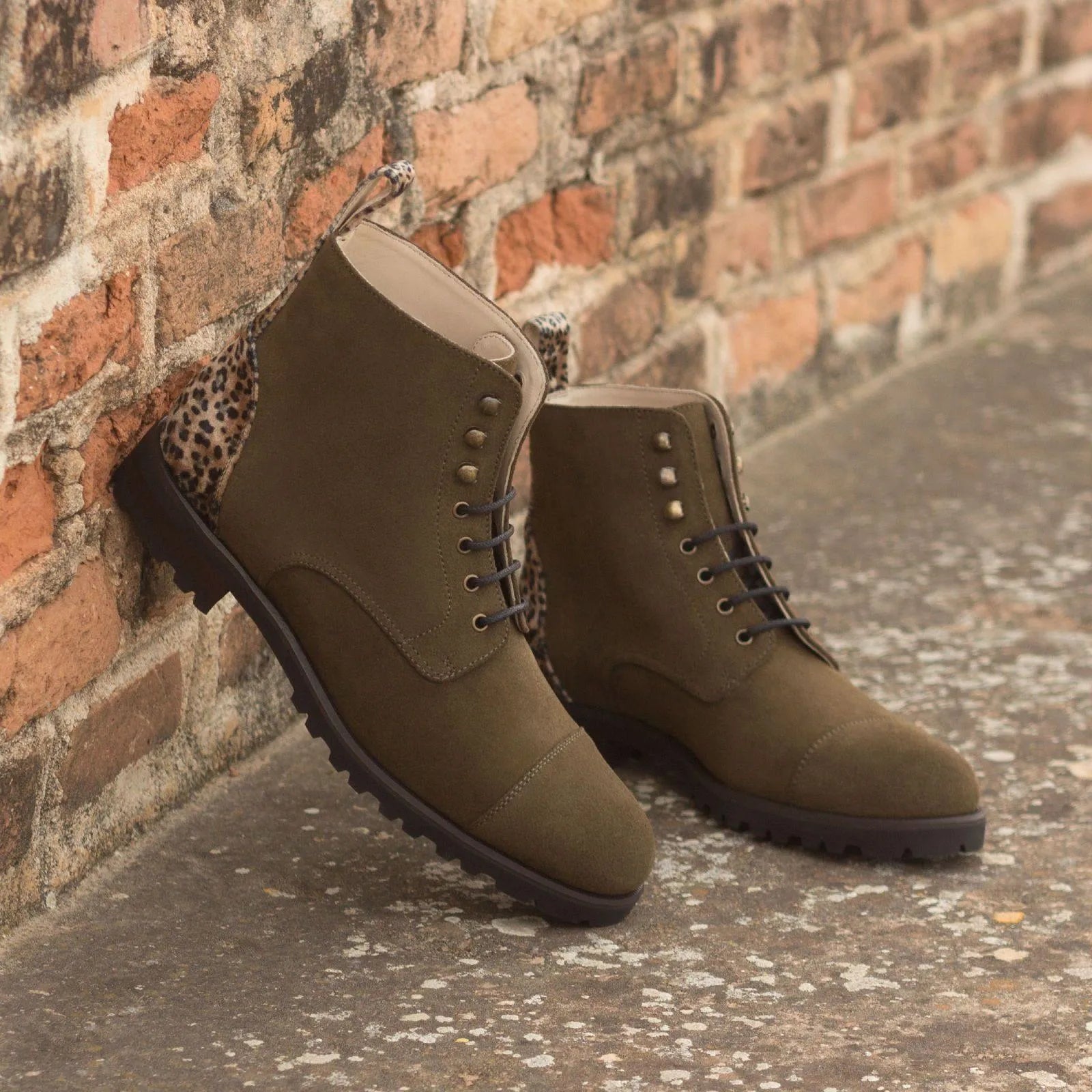 Olive green suede Layal ladies captoe boots II ankle view