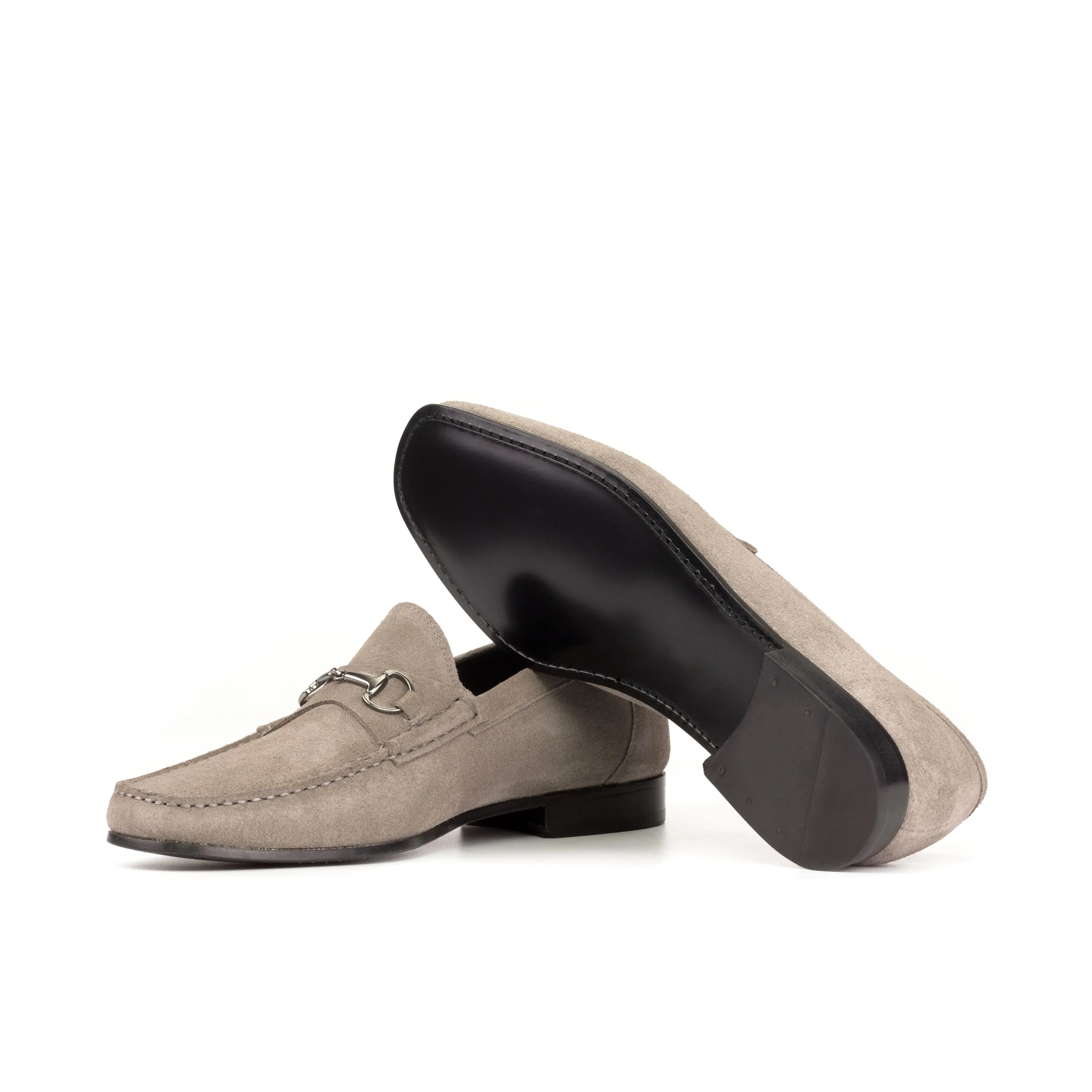 Lecee Moccasin II gray suede horsebit loafers, luxury bespoke shoes for men