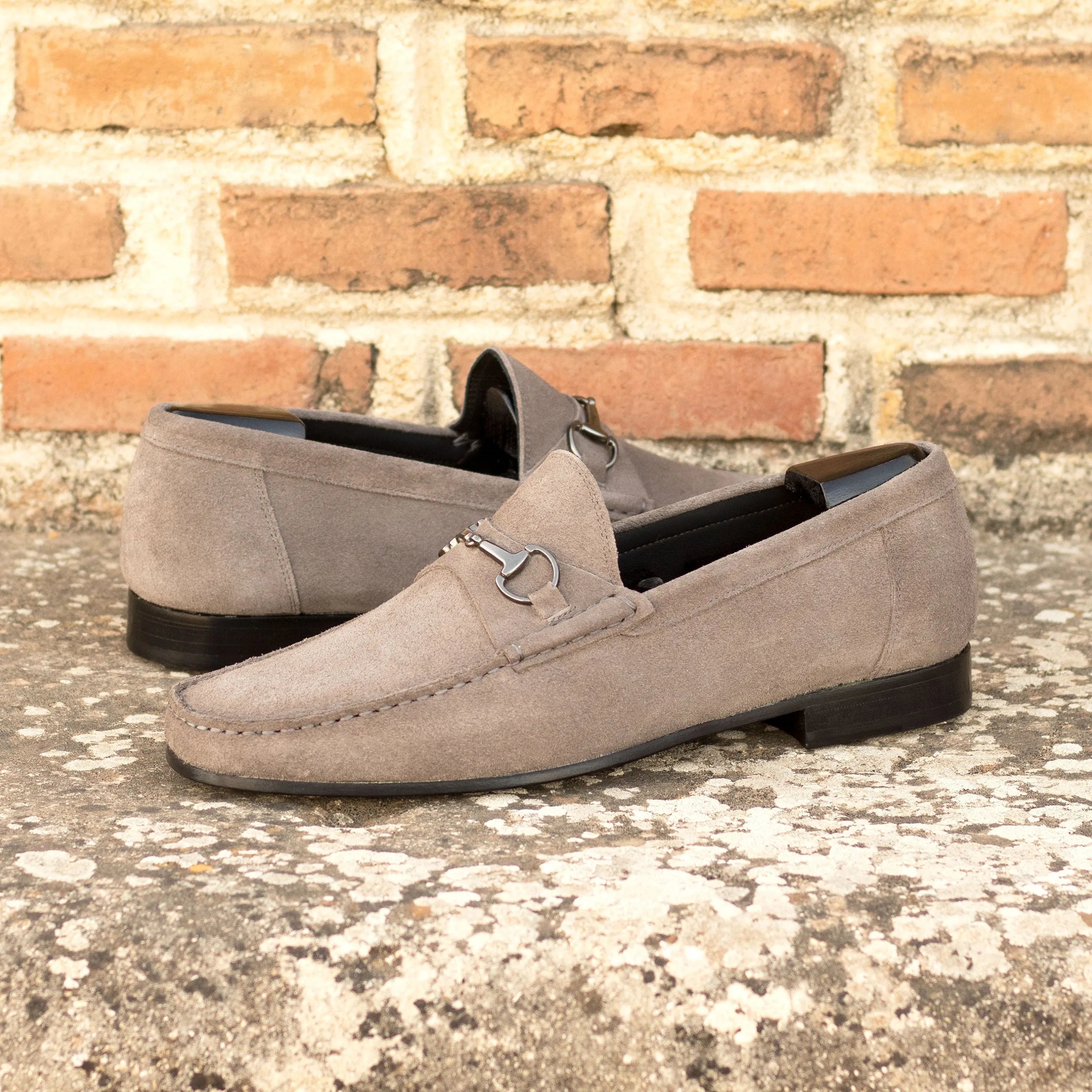 Gray Lecee Moccasin II suede loafers, luxury bespoke shoes for men