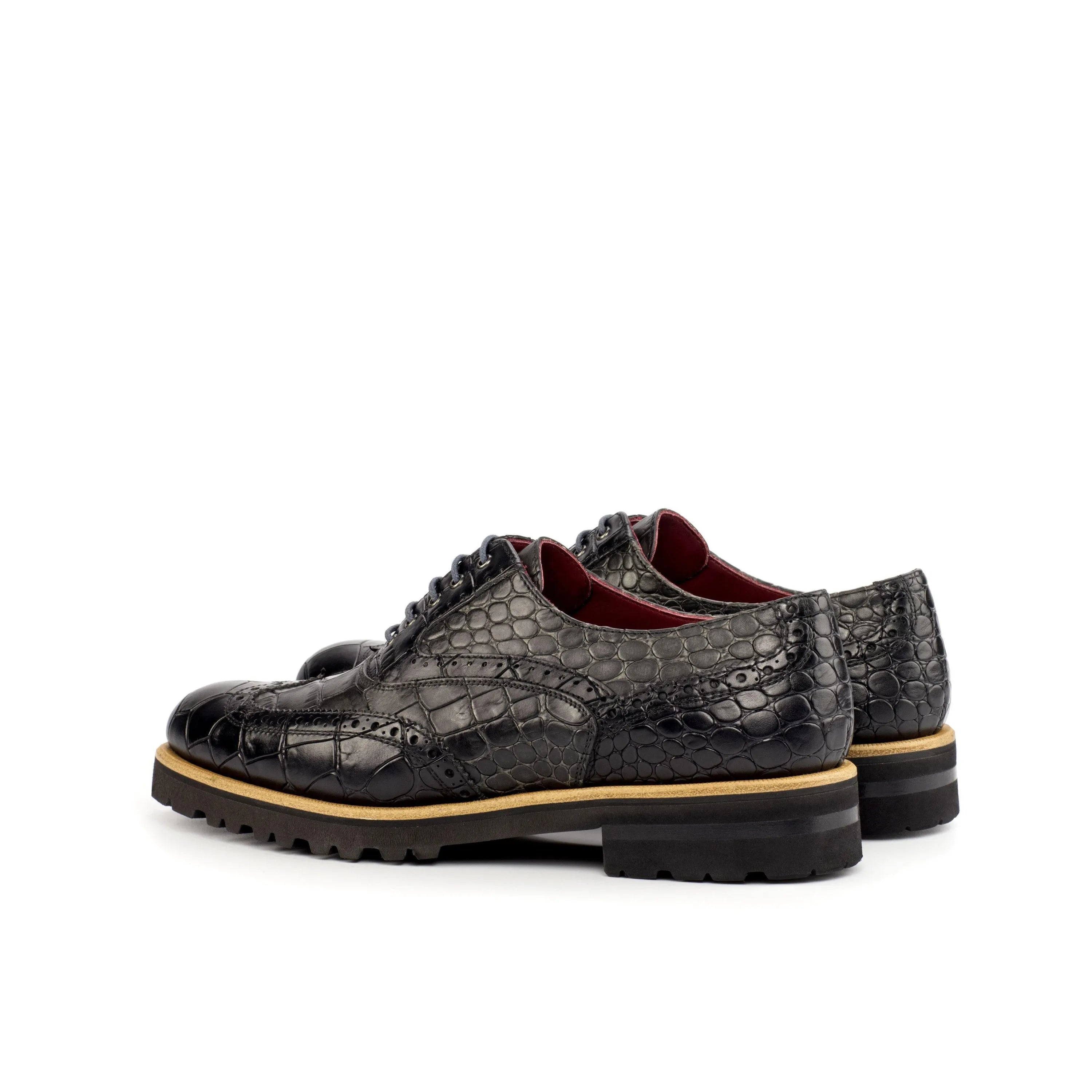 Leima Ladies Full Brogue II croco embossed calf leather dress shoes