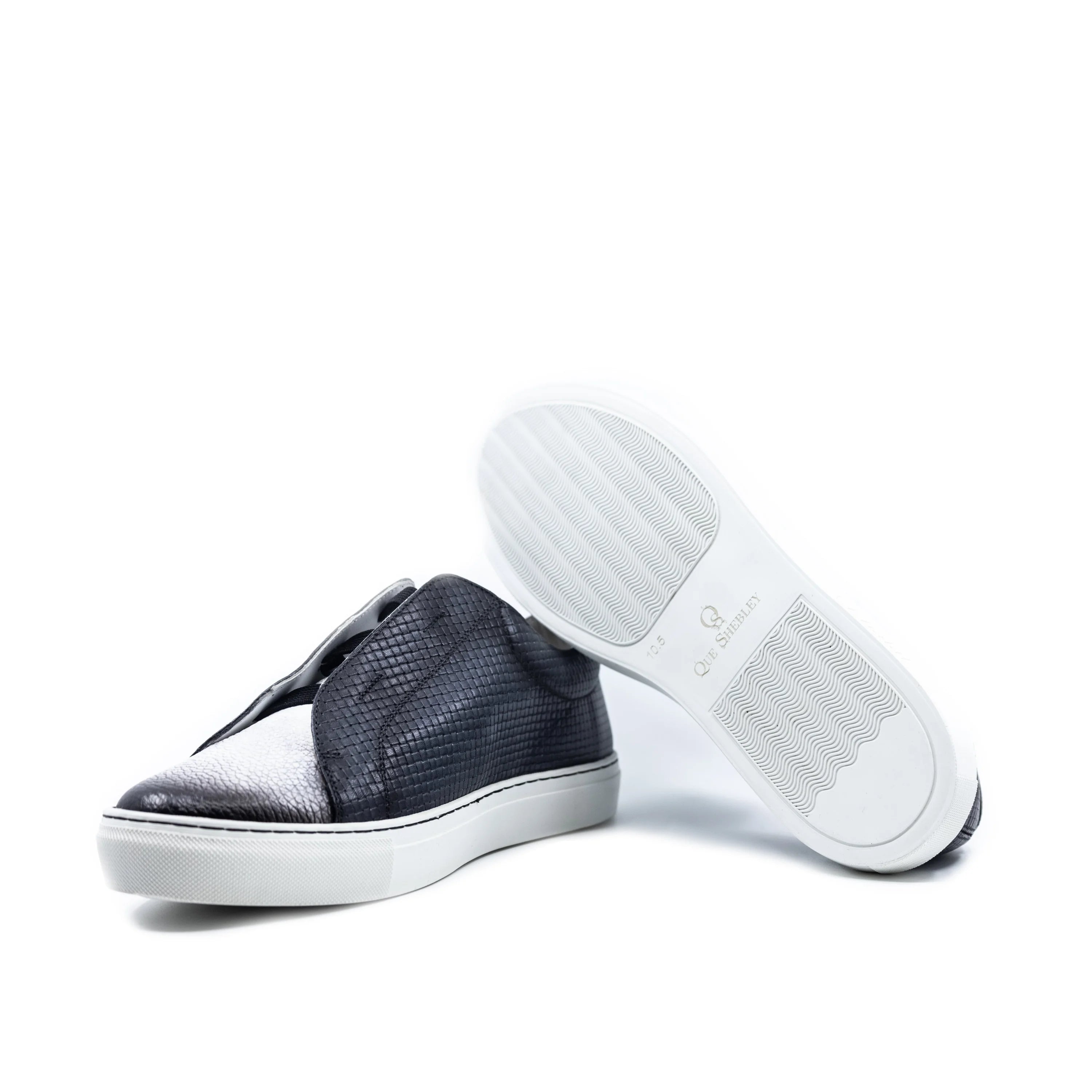 Leo19 laceless sneaker II: black silver woven gavin laceless sneaker cupsole trainer