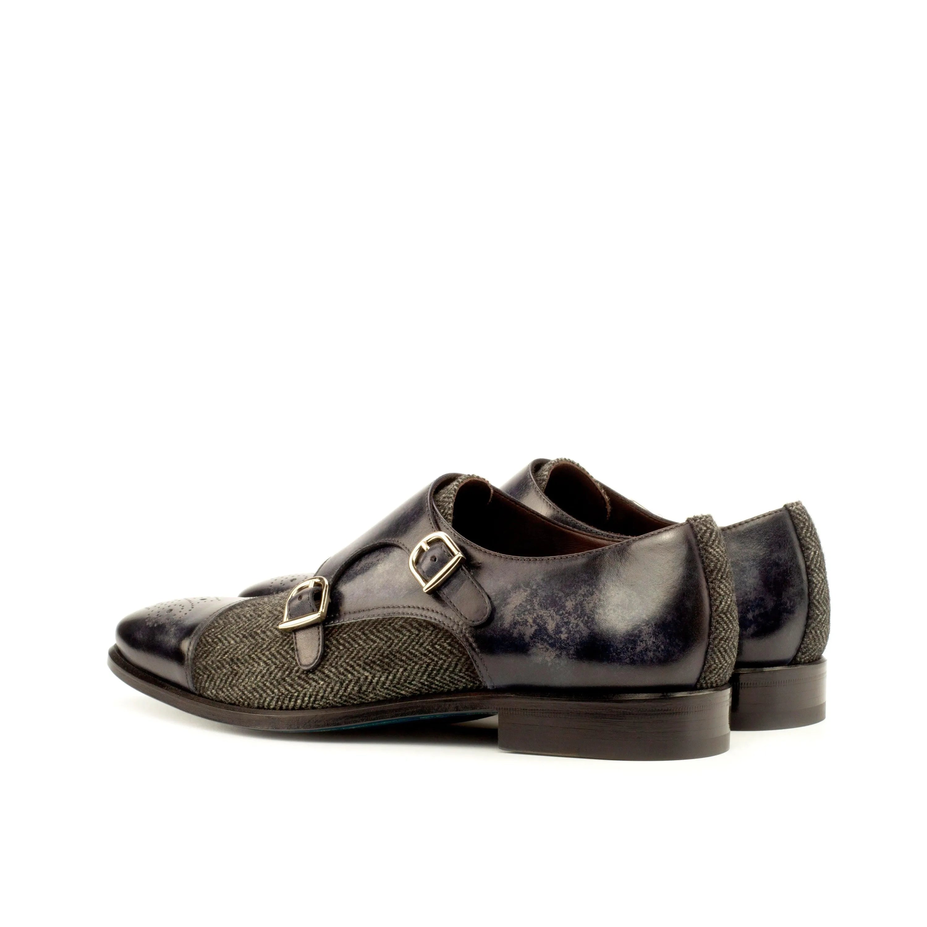 Leonist double monk patina two-buckle leather dress shoes